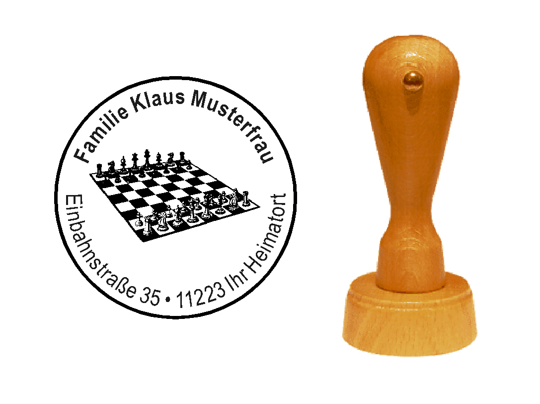 « Schach 1 » Holzstempel mit persönlichem Wunschtext