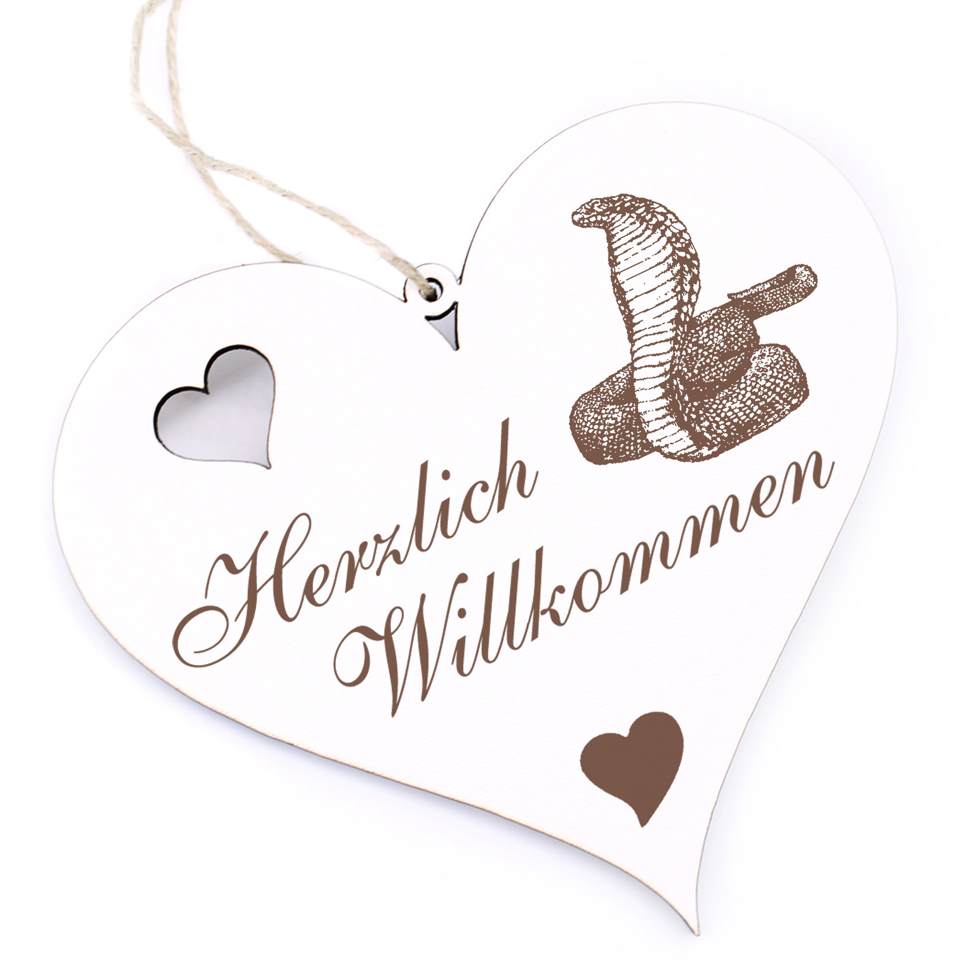 Herzlich Willkommen Schild - Cobra Schlange - Deko Herz Holz