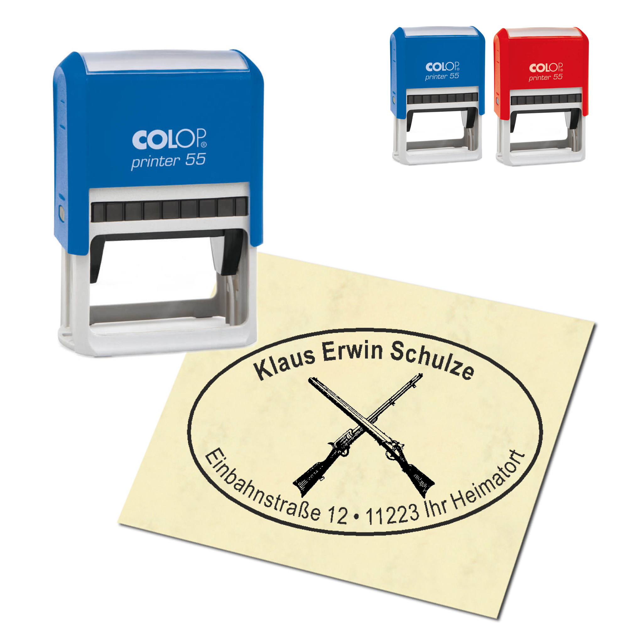 Adressstempel personalisiert Stempel - Gewehre - oval 59 x 39 mm