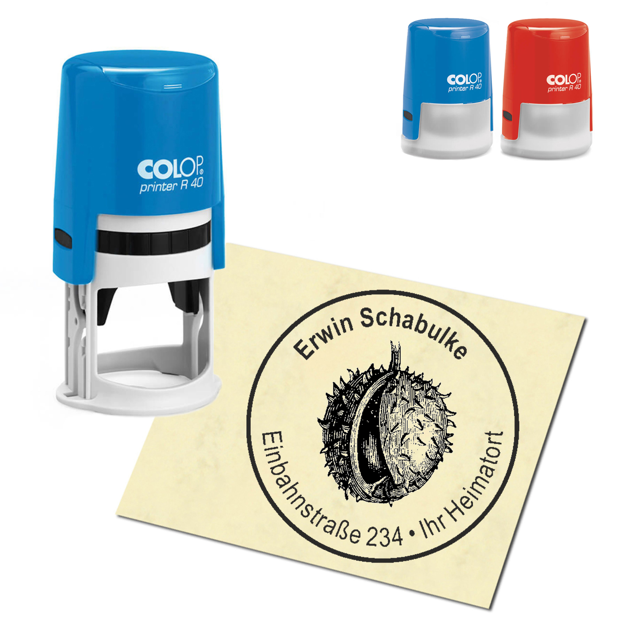 Stempel Adressstempel personalisiert - Kastanie - rund &empty; 40mm