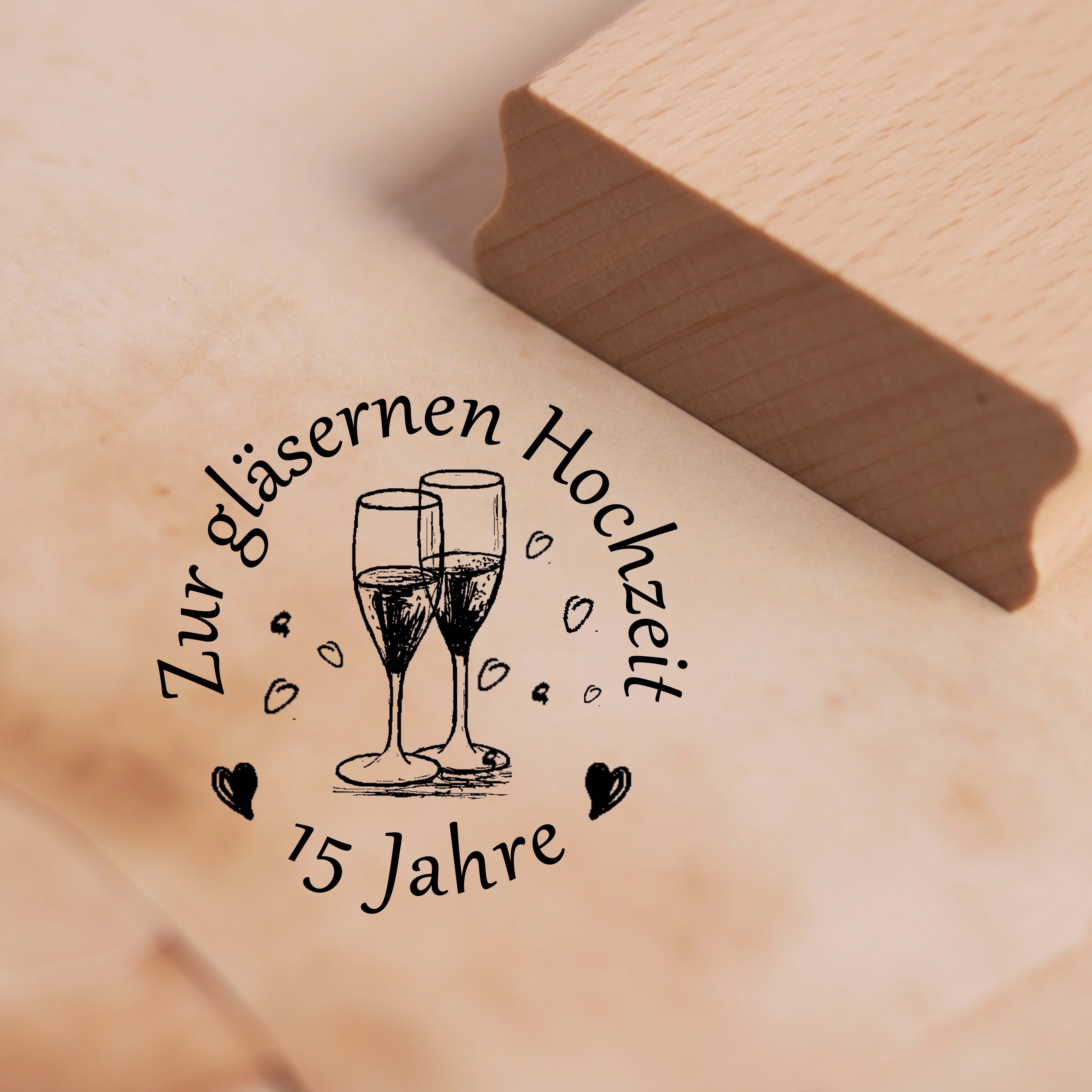 Motivstempel Zur gläsernen Hochzeit - 15 Jahre Stempel Jubiläum 48 x 48 mm
