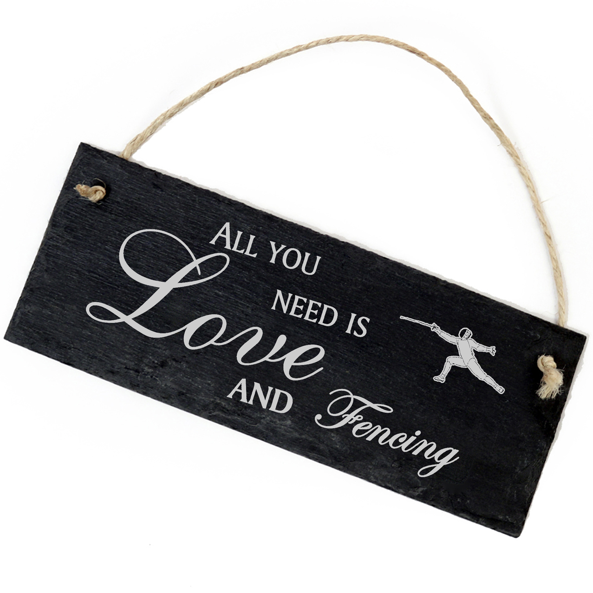 Schiefertafel Deko Fechten Schild 22 x 8 cm - All you need is Love and Fencing
