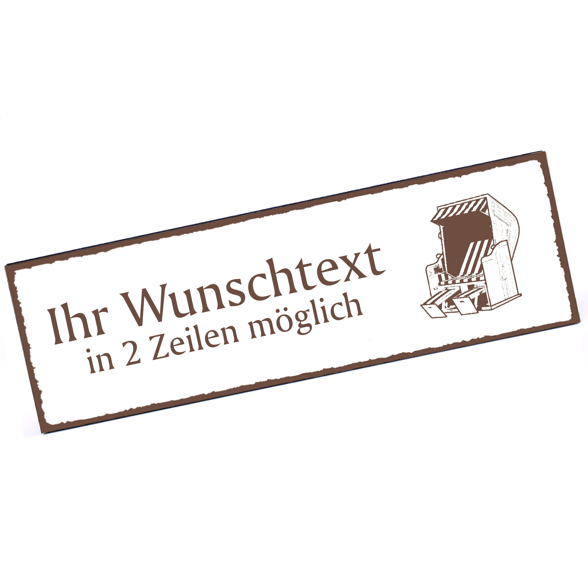Türschild Strandkorb  Namensschild personalisiert mit Gravur - 150mm x 50mm - selbstklebend