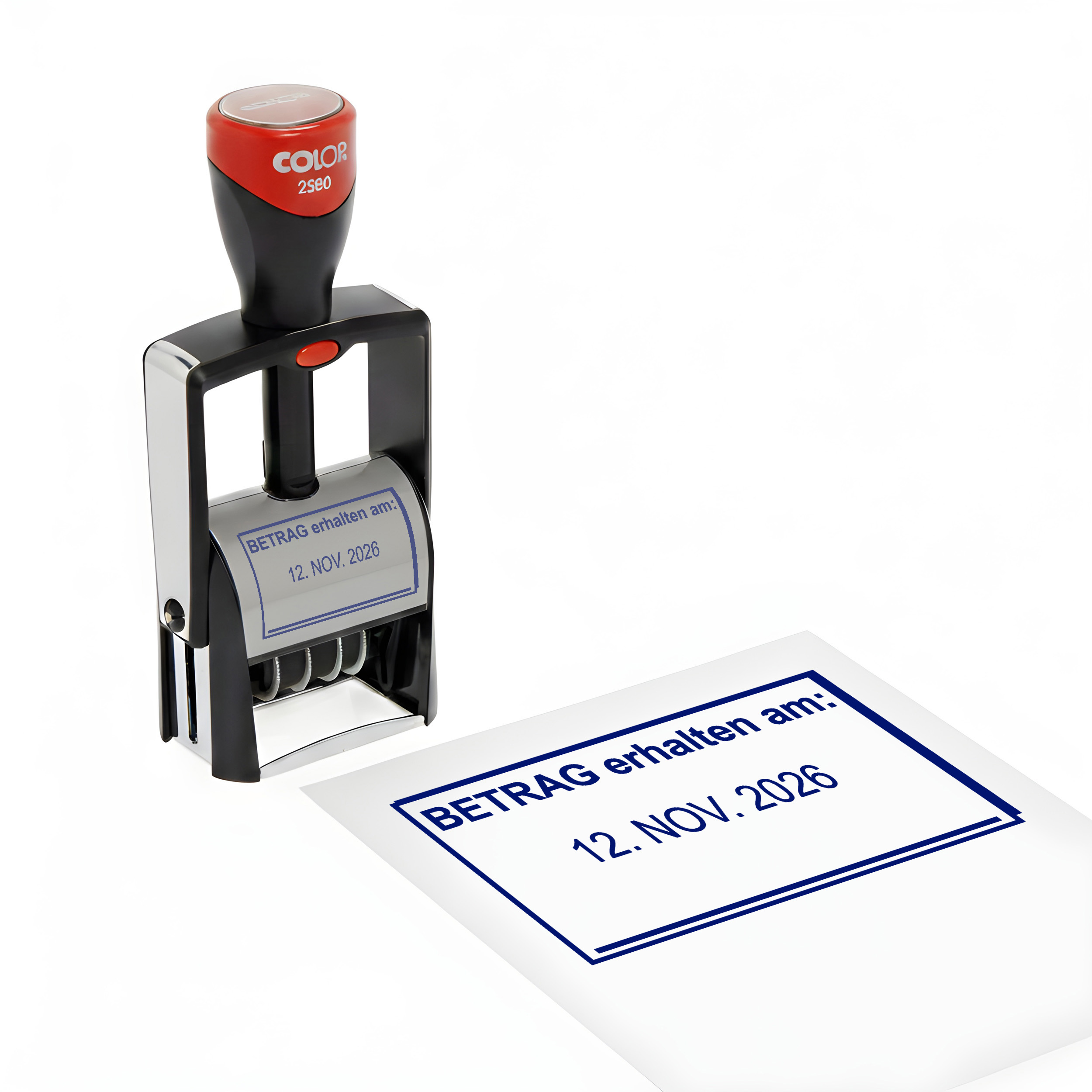 Datumsstempel Stempel BETRAG ERHALTEN AM – Colop 2360 selbstfärbender Kontierungsstempel mit Datum 44x29 mm