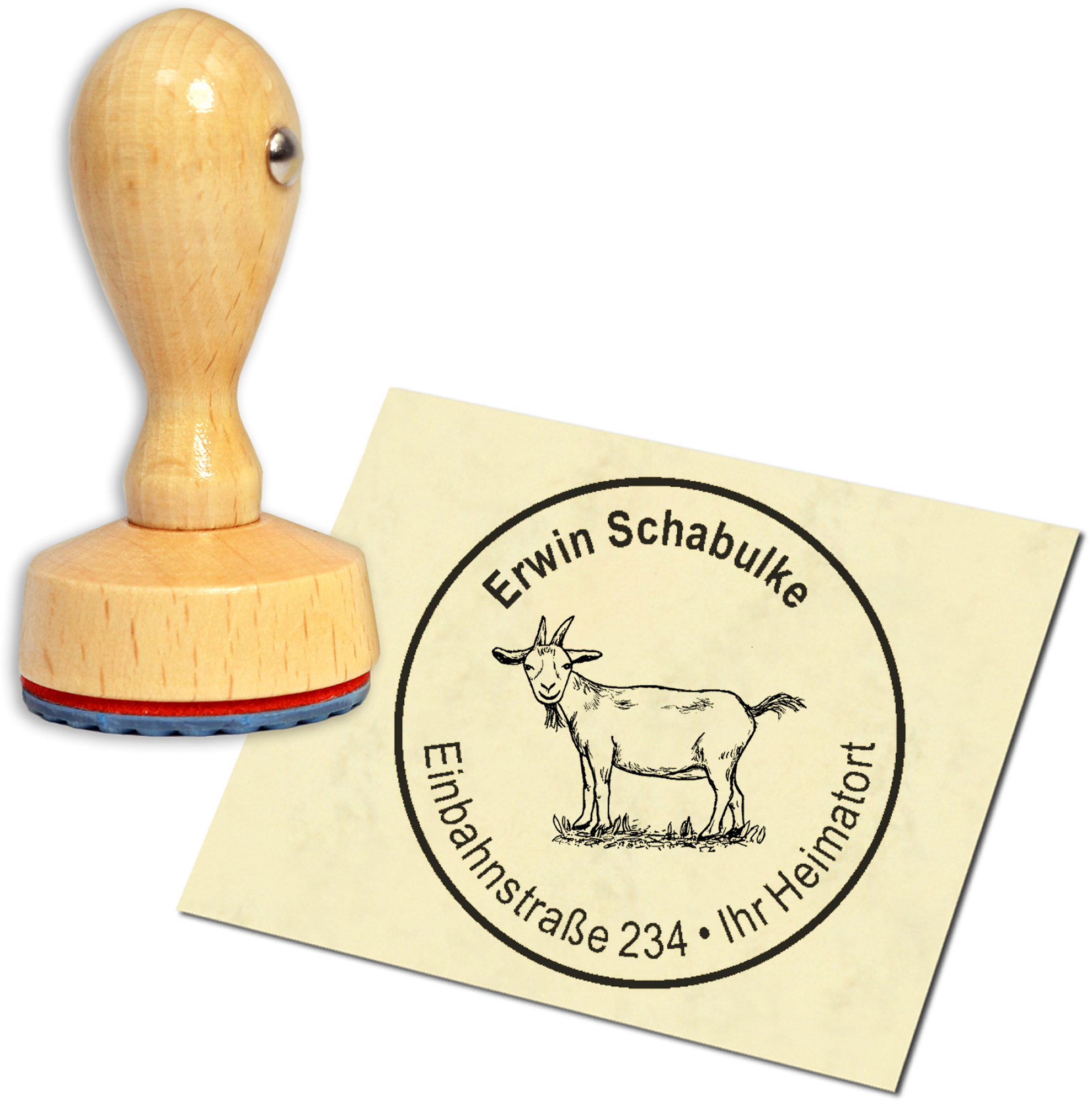 Stempel Adressstempel Holzstempel - Ziege - rund 40mm