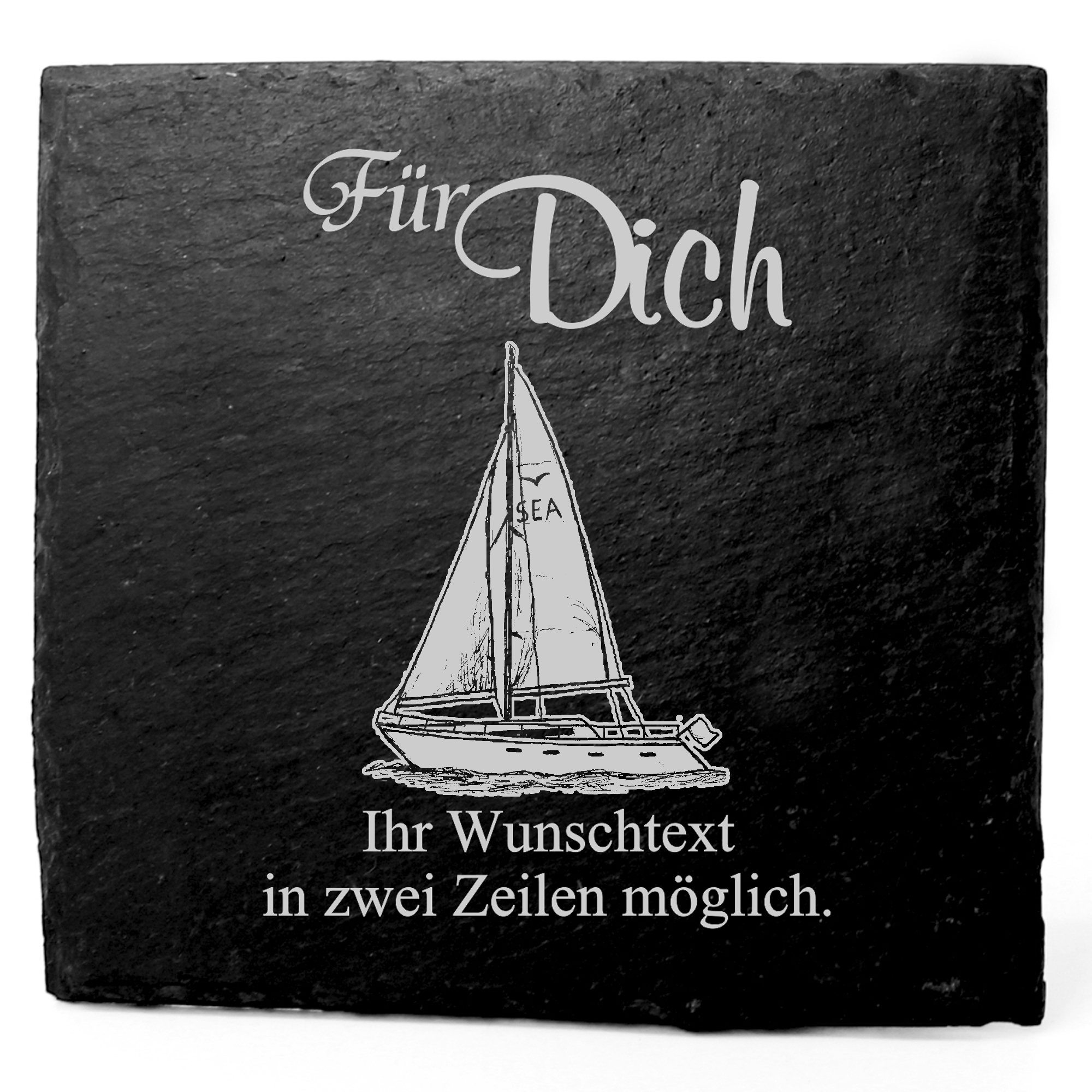 Deko Schiefer Untersetzer personalisiert Segelboot - Für Dich - 11x11cm