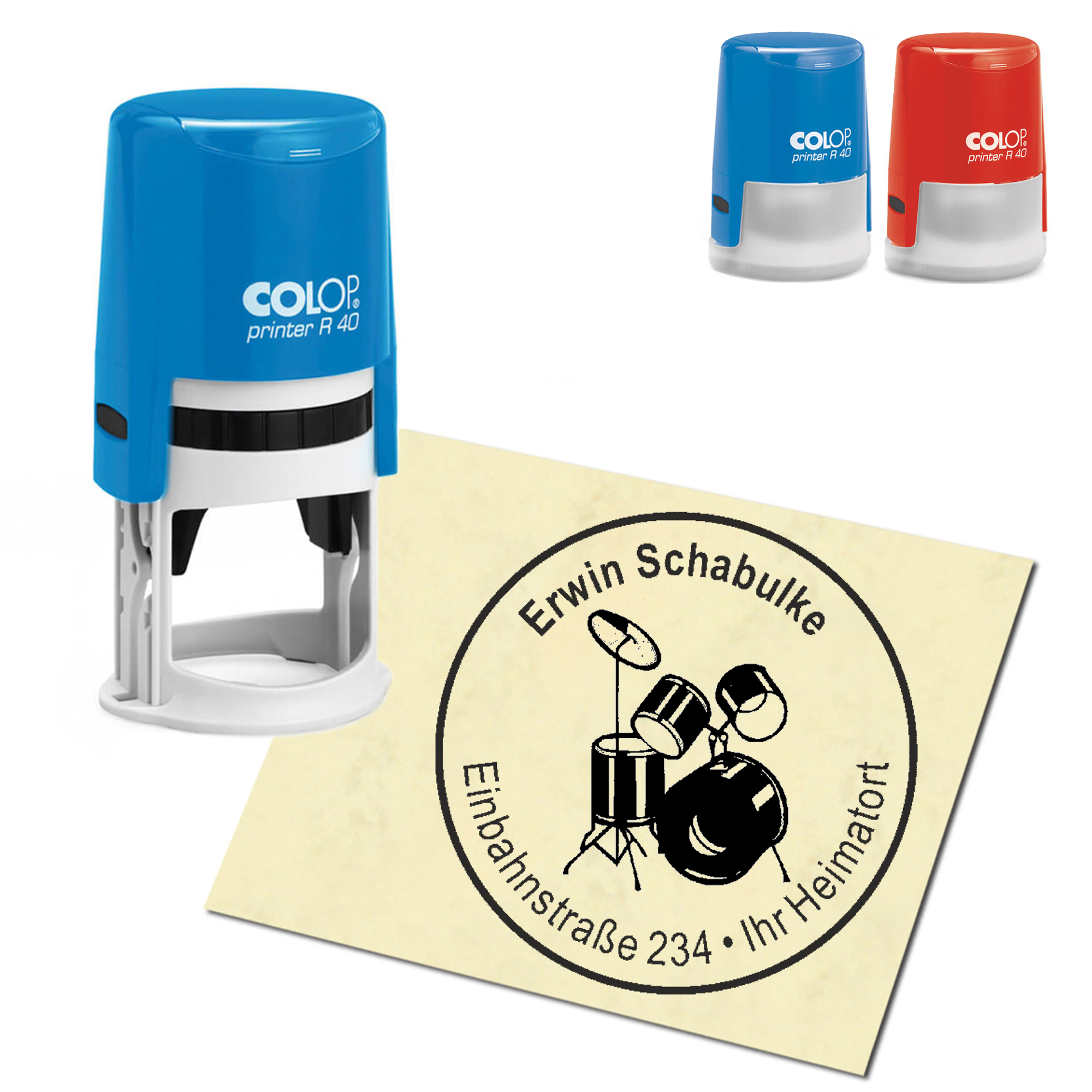 Stempel Adressstempel personalisiert - Schlagzeug - rund &empty; 40mm