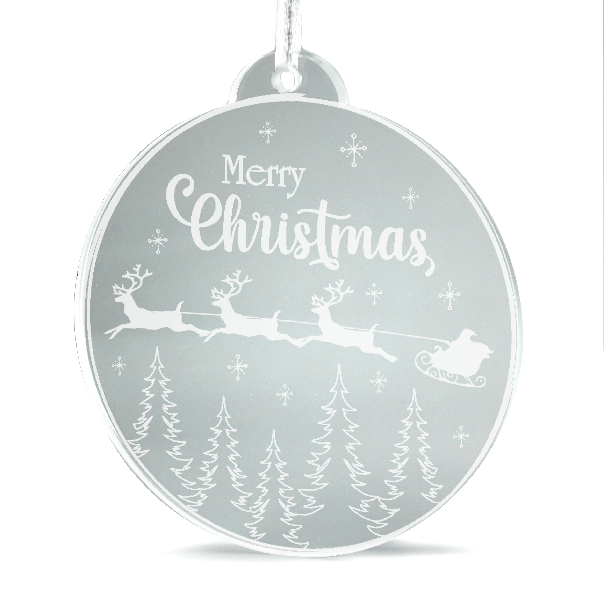 Christbaumanhänger Merry Christmas aus Acryl – transparente Weihnachtsanhänger mit weißer Gravur