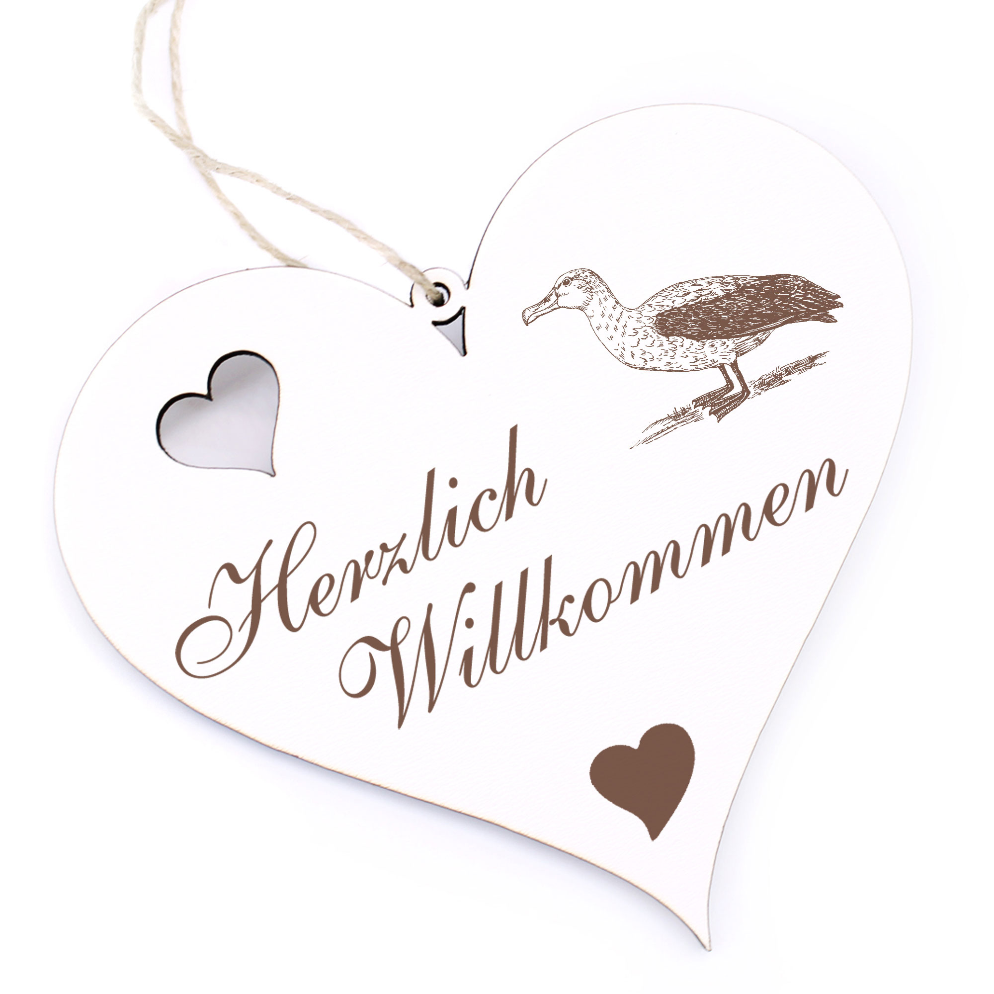 Herzlich Willkommen Schild - Albatros - Deko Herz Holz