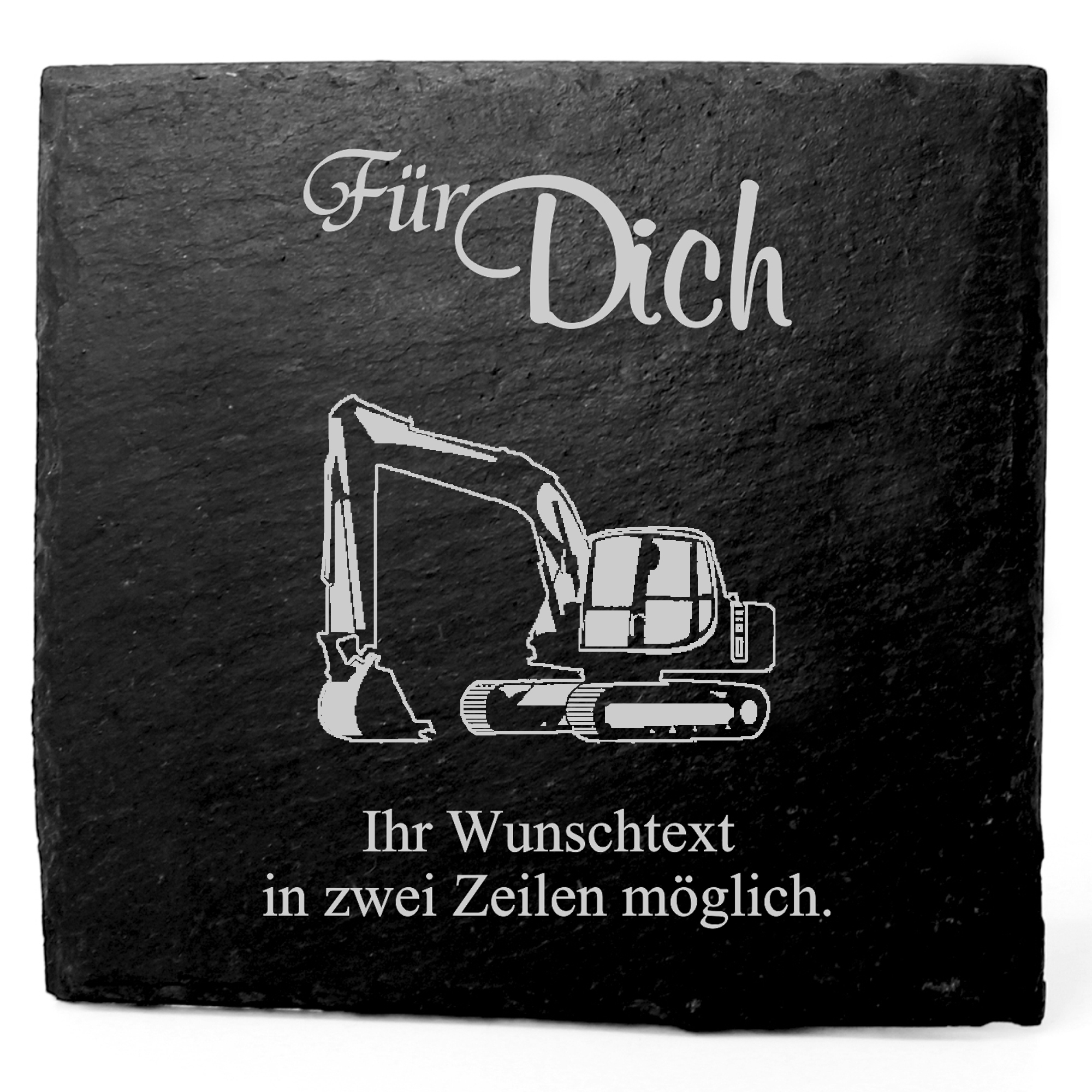 Deko Schiefer Untersetzer personalisiert Bagger - Für Dich - 11x11cm