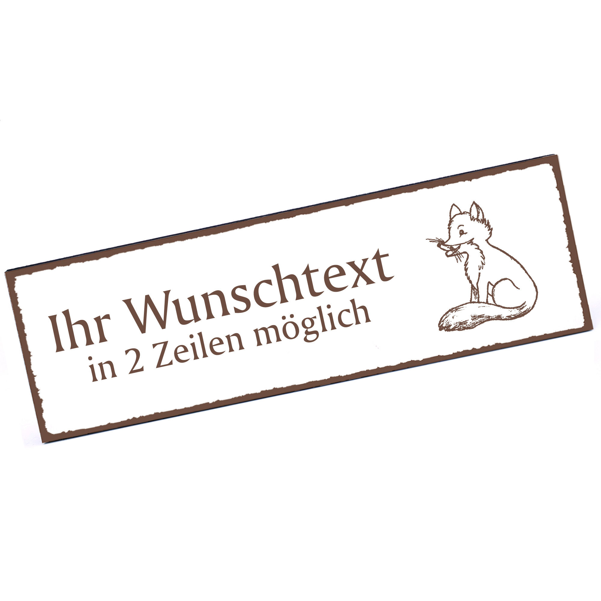 Türschild sitzender Fuchs  Namensschild personalisiert mit Gravur - 150mm x 50mm - selbstklebend