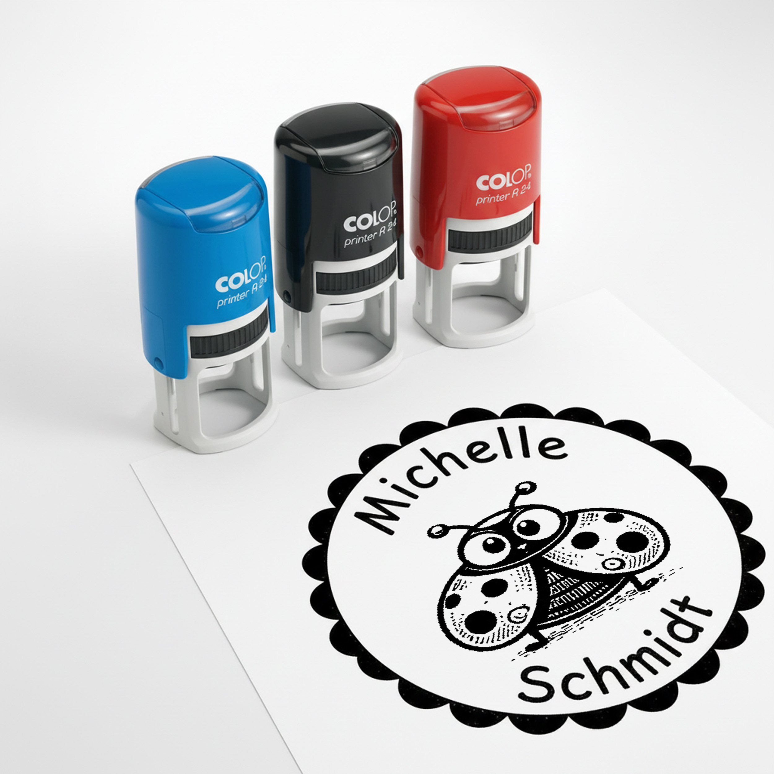 Kinder Namensstempel Marienkäfer personalisiert – 24mm – Namensstempel für Schule & Grundschule – Geschenk Schulanfang Einschulung