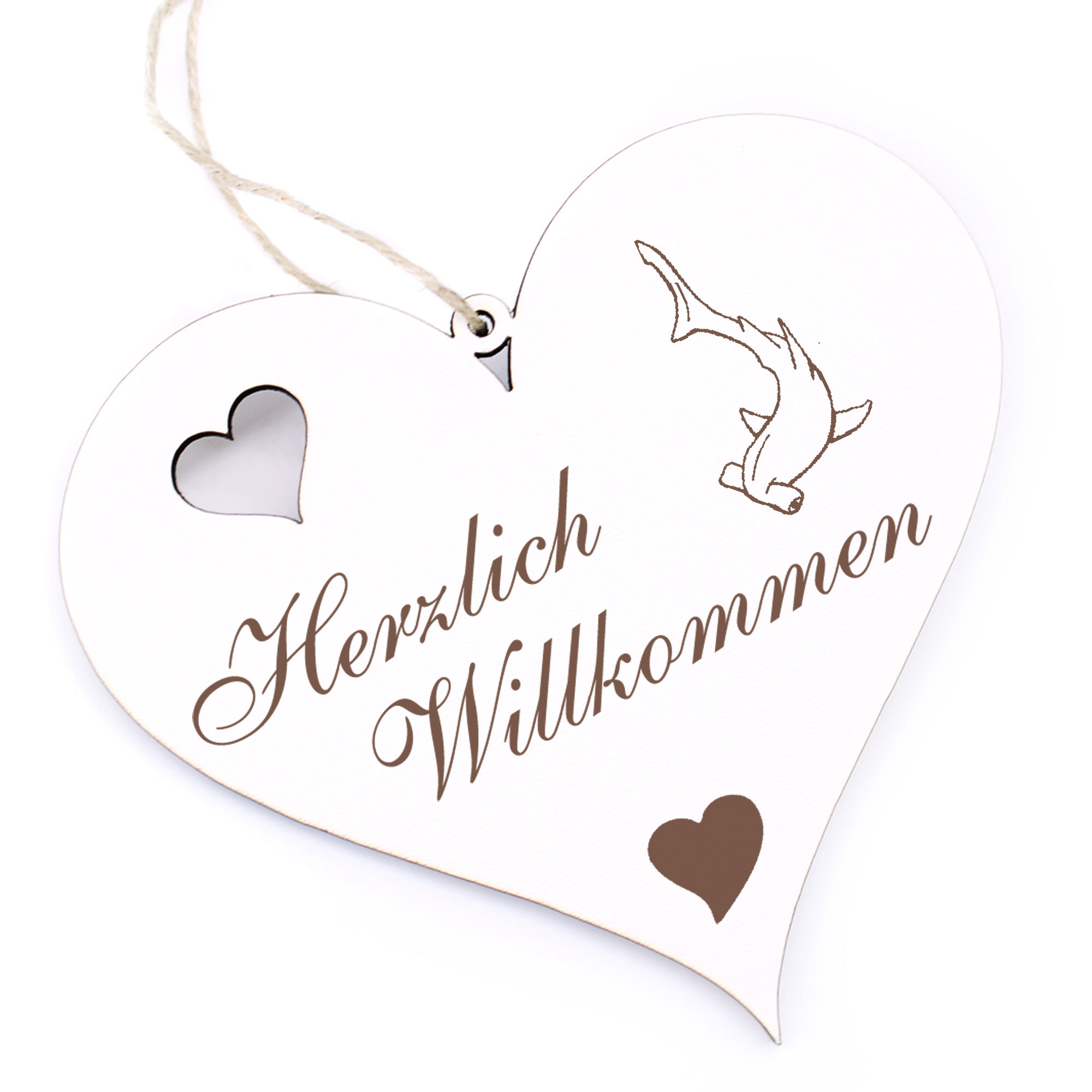 Herzlich Willkommen Schild - Hammerhai - Deko Herz Holz