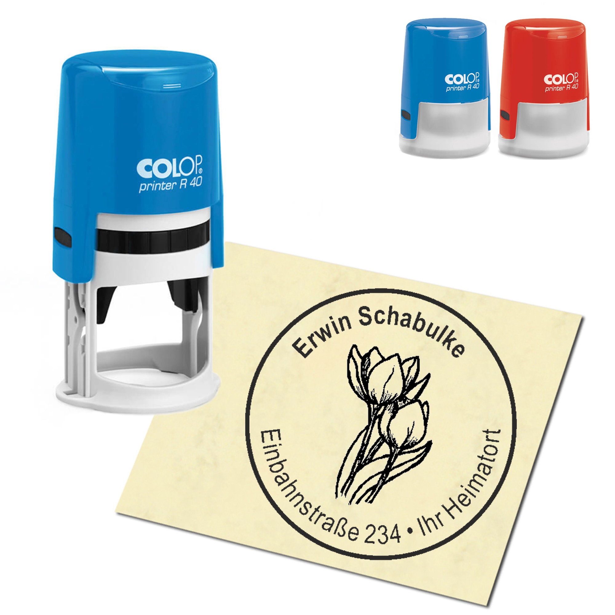 Stempel Adressstempel personalisiert - Tulpe - rund &empty; 40mm