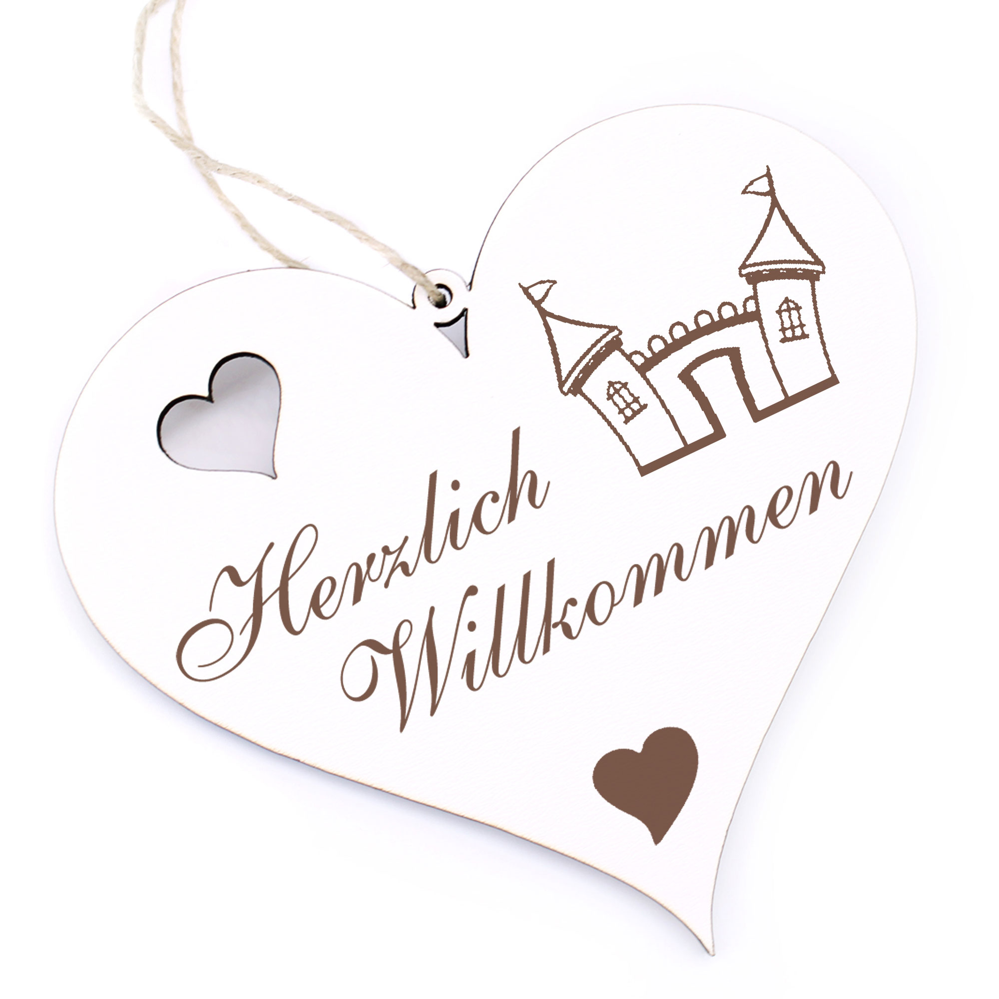 Herzlich Willkommen Schild - Comic Schloss - Deko Herz Holz
