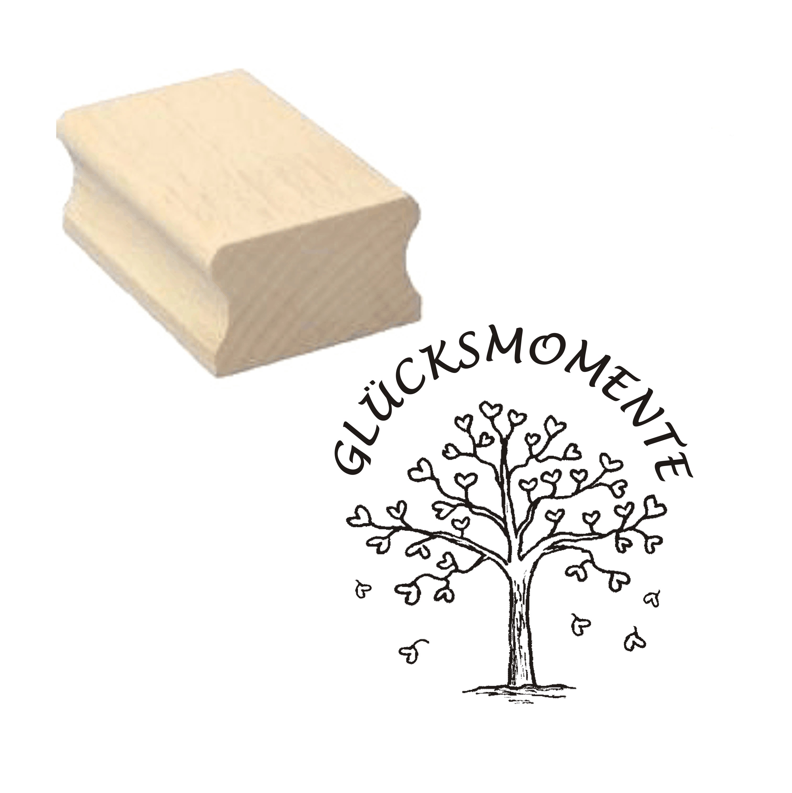 Stempel « Glücksmomente » Herz Baum - Motivstempel 40 x 40 mm