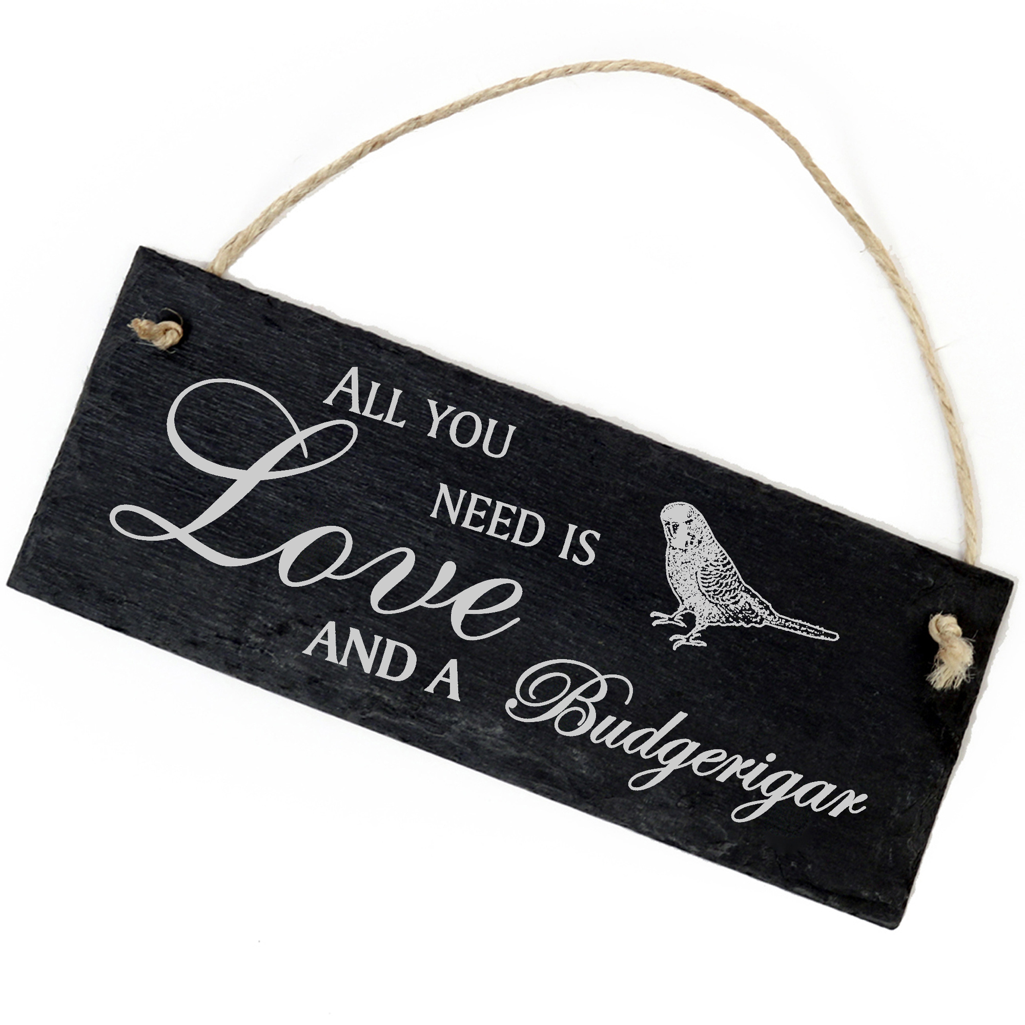 Schiefertafel Deko Wellensittich Schild 22 x 8 cm - All you need is Love and a Budgerigar