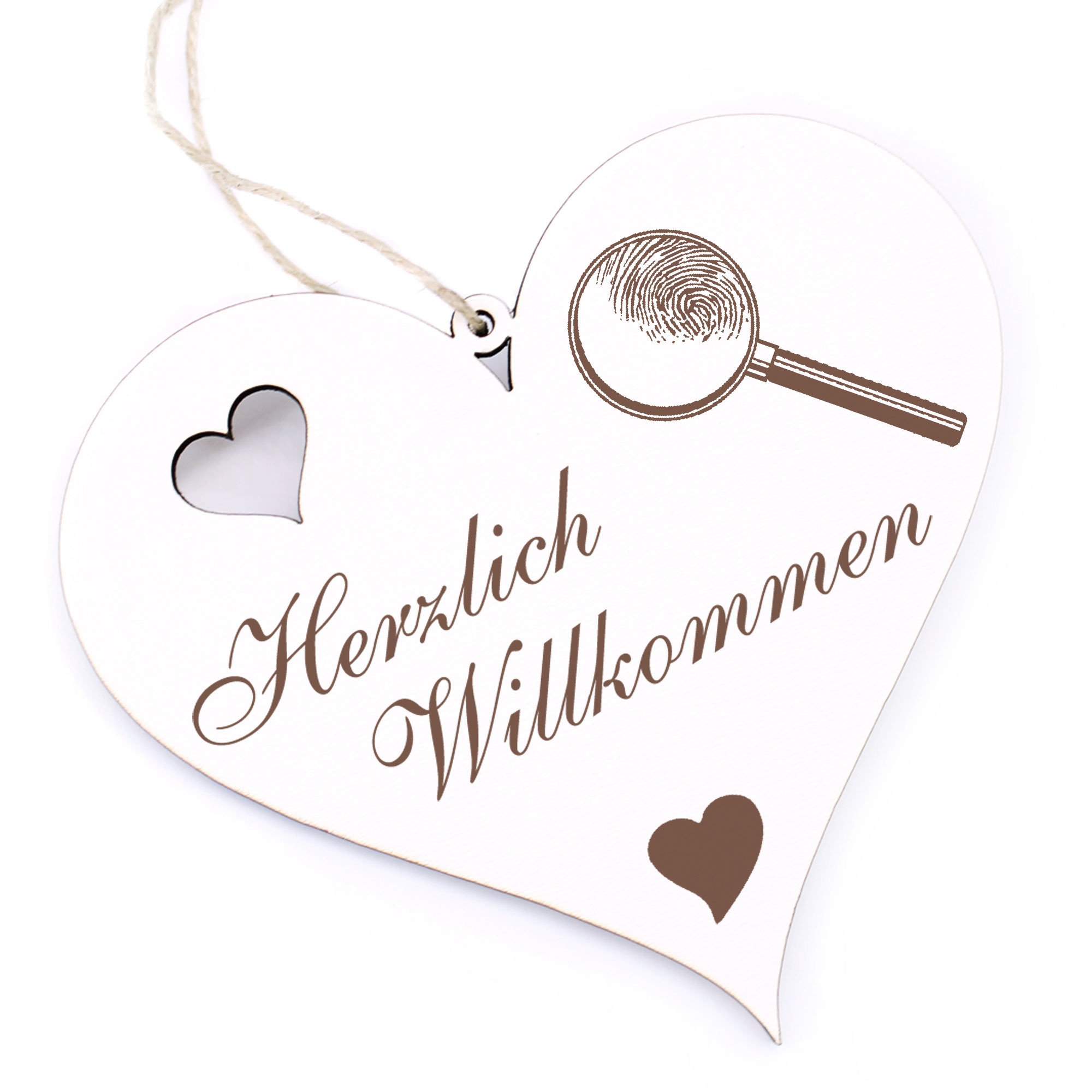 Herzlich Willkommen Schild - Lupe - Deko Herz Holz