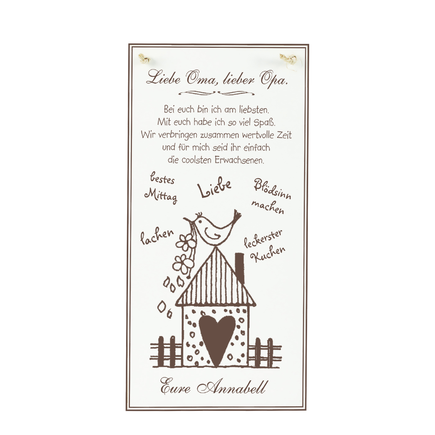 Schild Liebe Oma, lieber Opa - Dankeschön Spruch - Vogelhaus Herz - Dank Dekoschild  10 x 20 cm