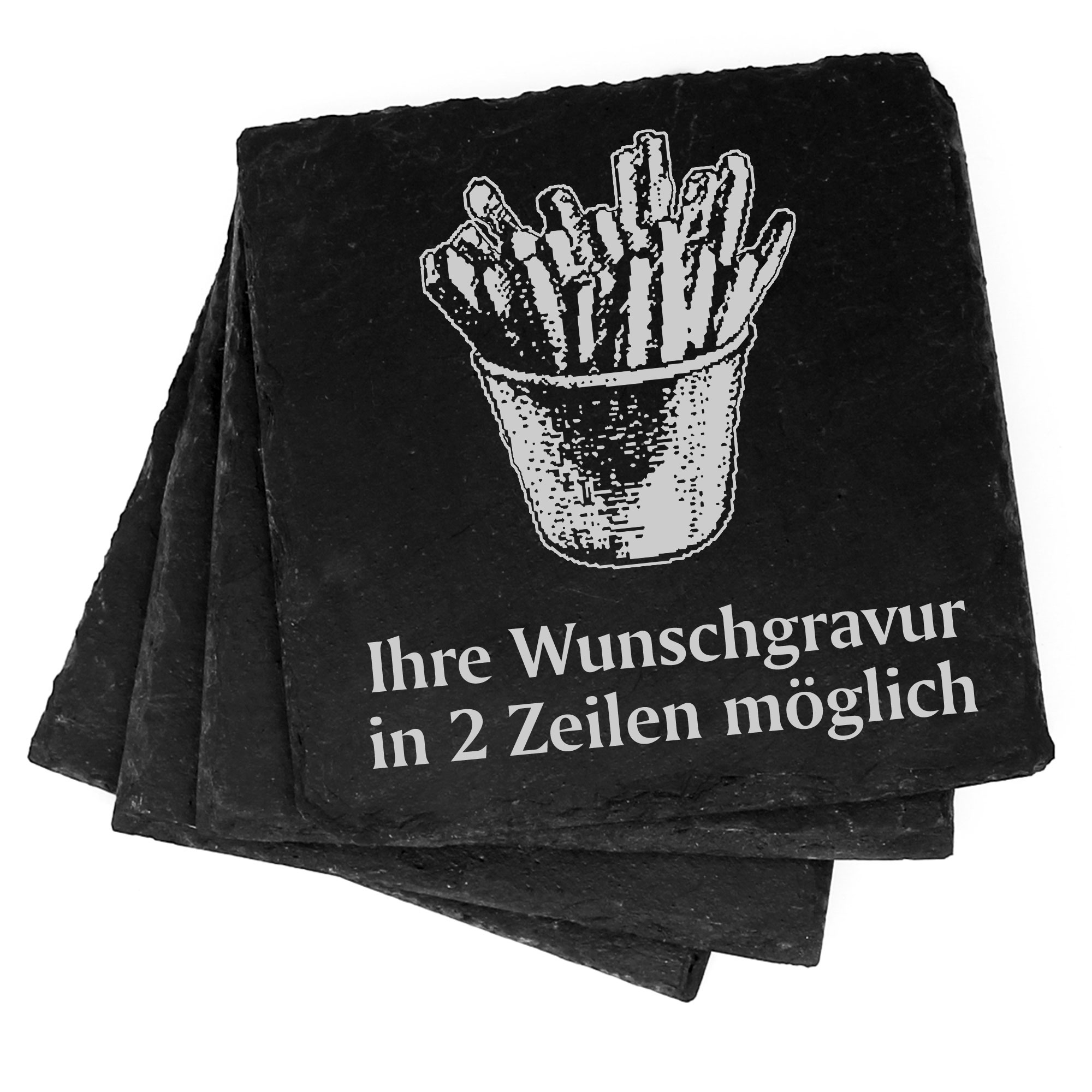 4x Pommes Deko Schiefer Untersetzer Wunschgravur Set - 11 x 11 cm