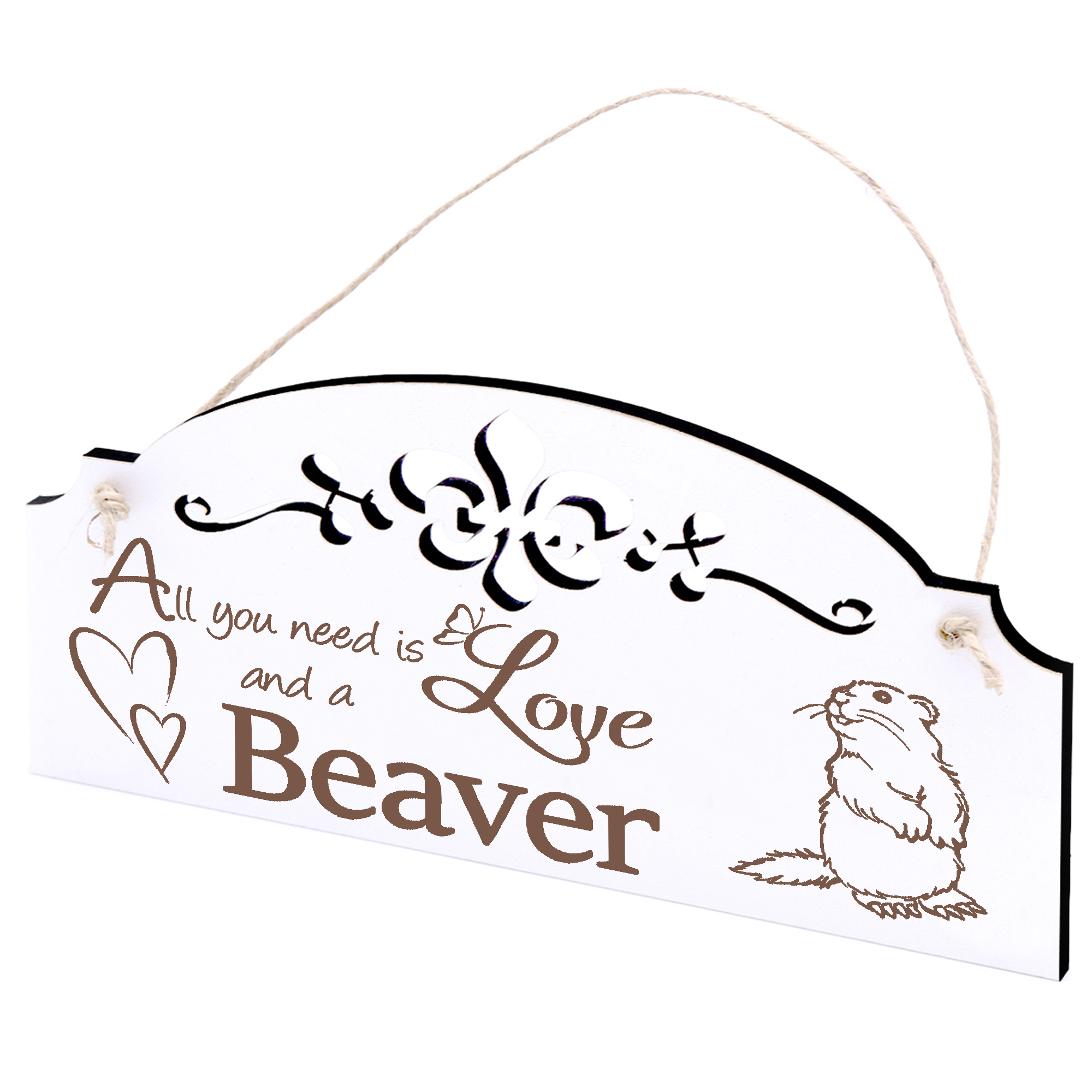 Schild niedlicher Biber sitzend Deko 20x10cm - All you need is Love and a Beaver - Holz