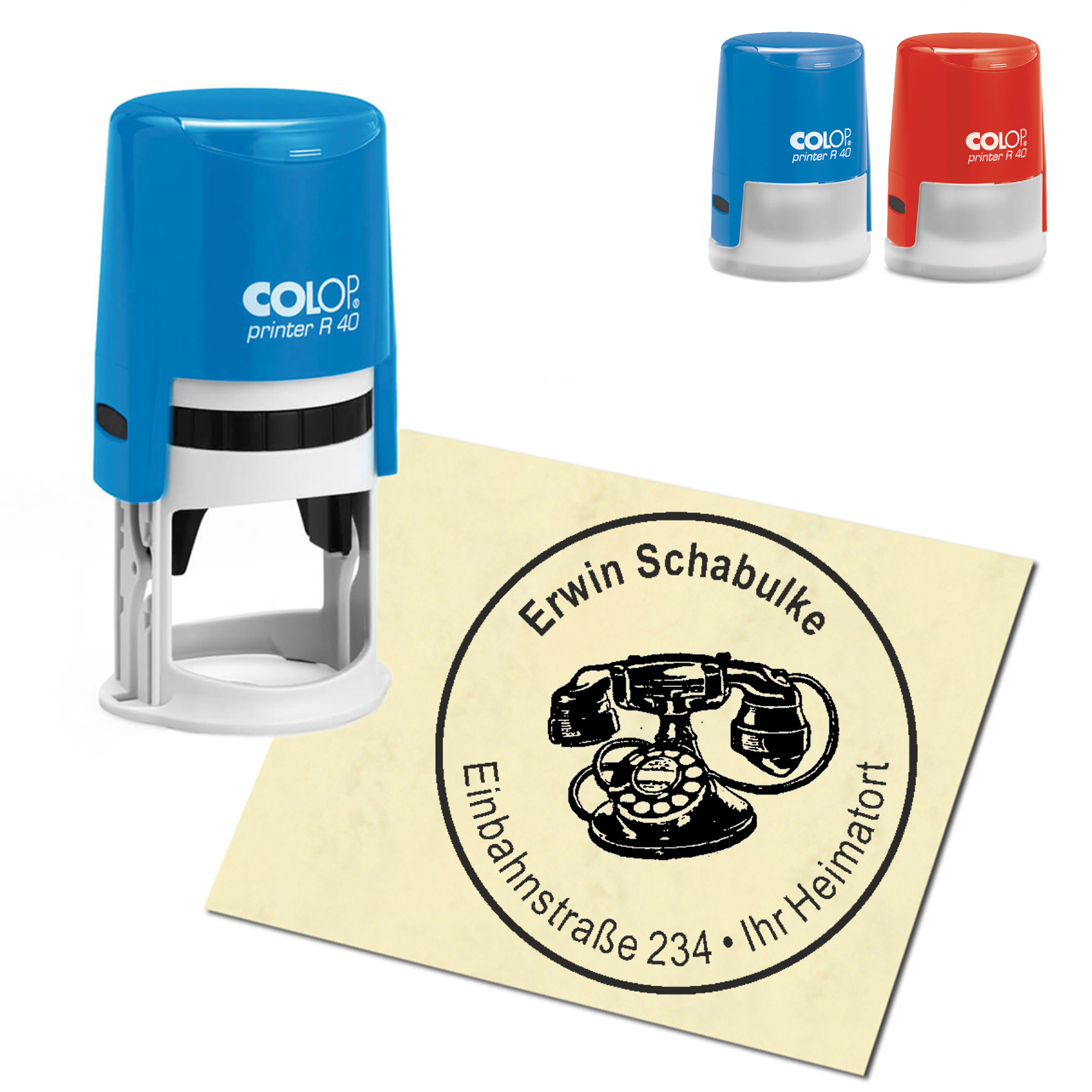 Stempel Adressstempel personalisiert - altes Telefon - rund &empty; 40mm