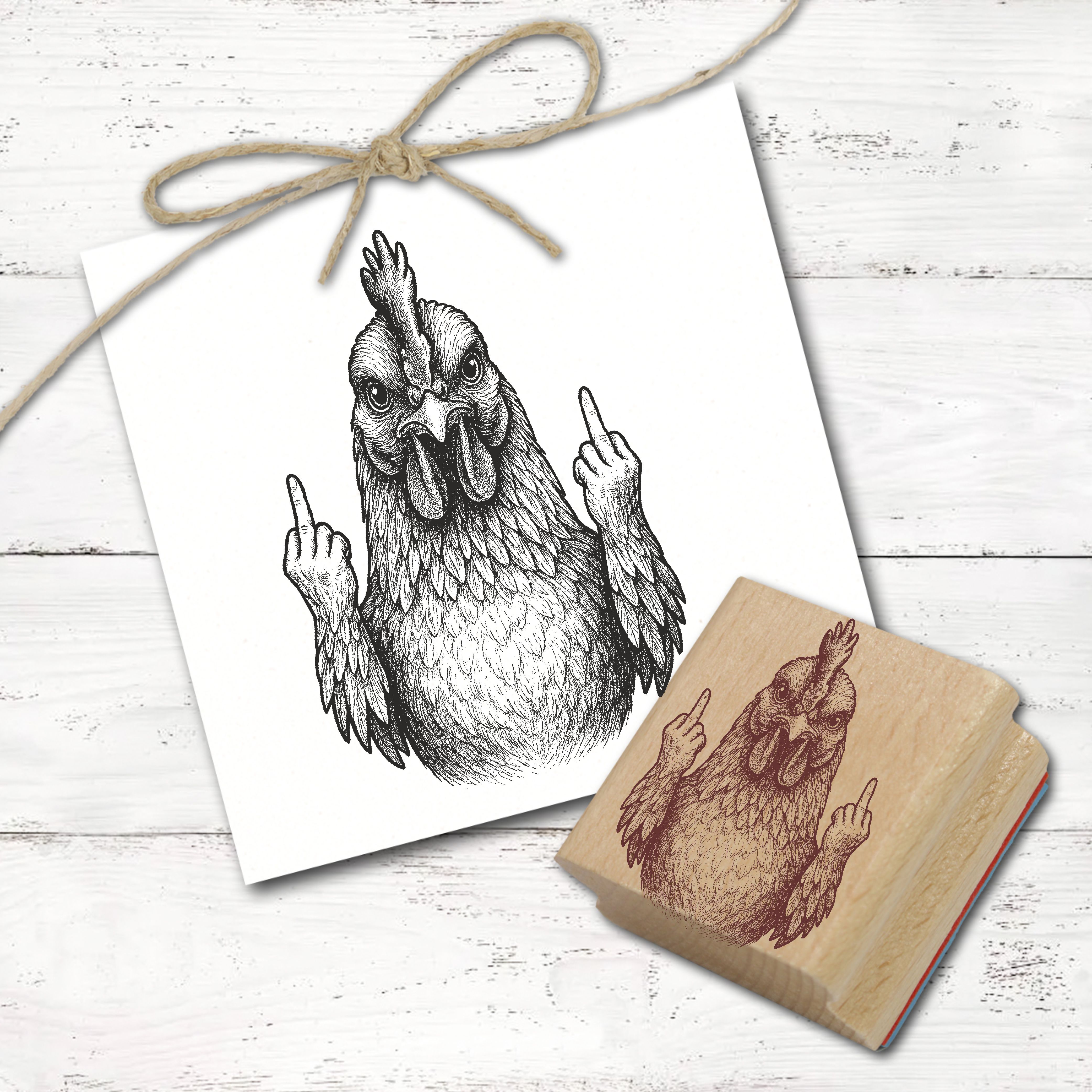 Motivstempel Tierstempel Huhn Stinkefinger Mittelfinger Stempel lustig - ca. 40 x 50 mm