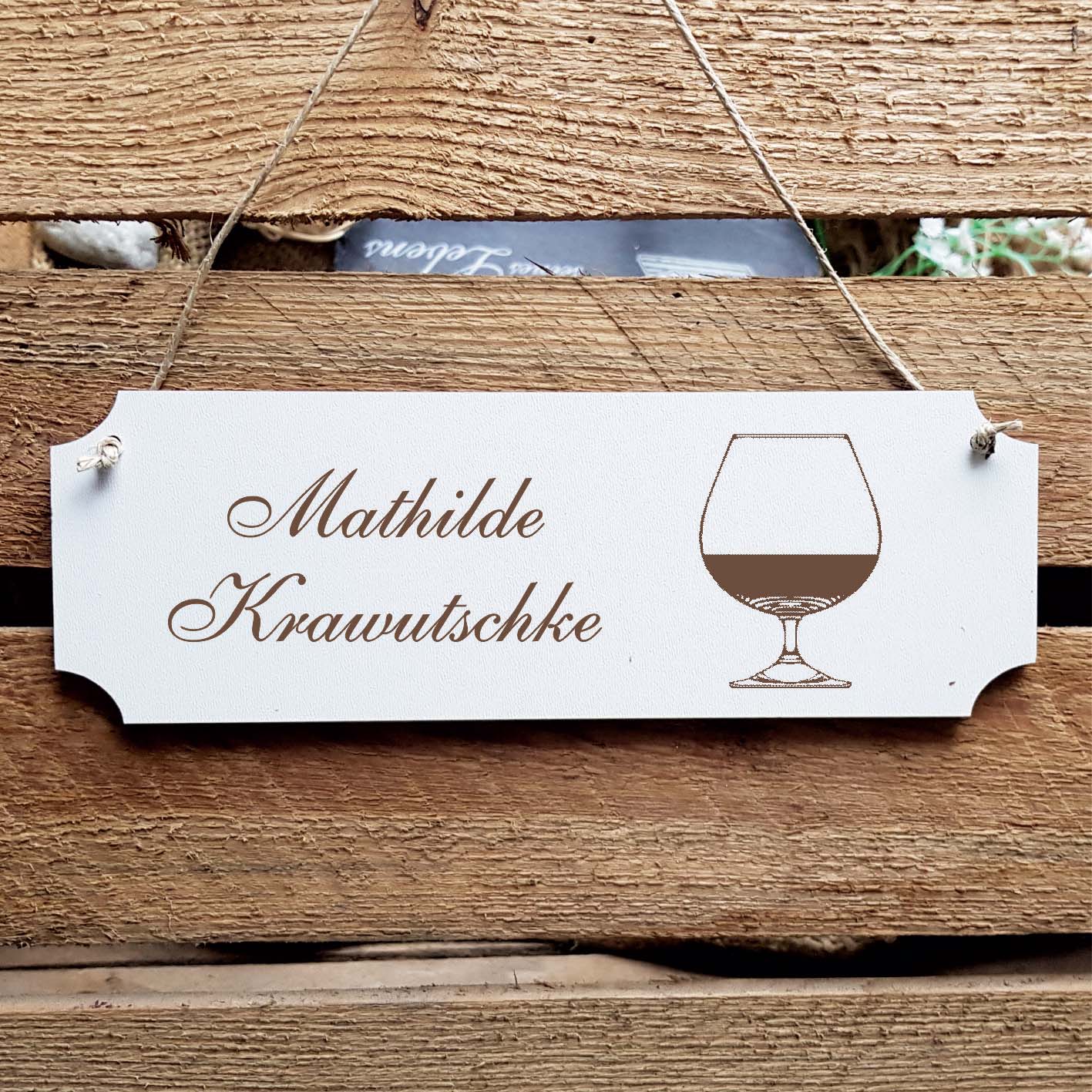 Schild « Cognac Glas » Namensschild Türschild zum Anhängen - 20 x 6,7 cm