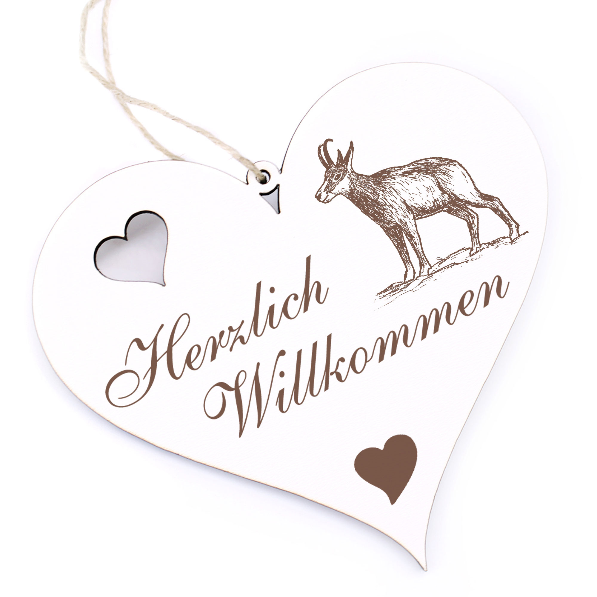 Herzlich Willkommen Schild - Gemse - Deko Herz Holz