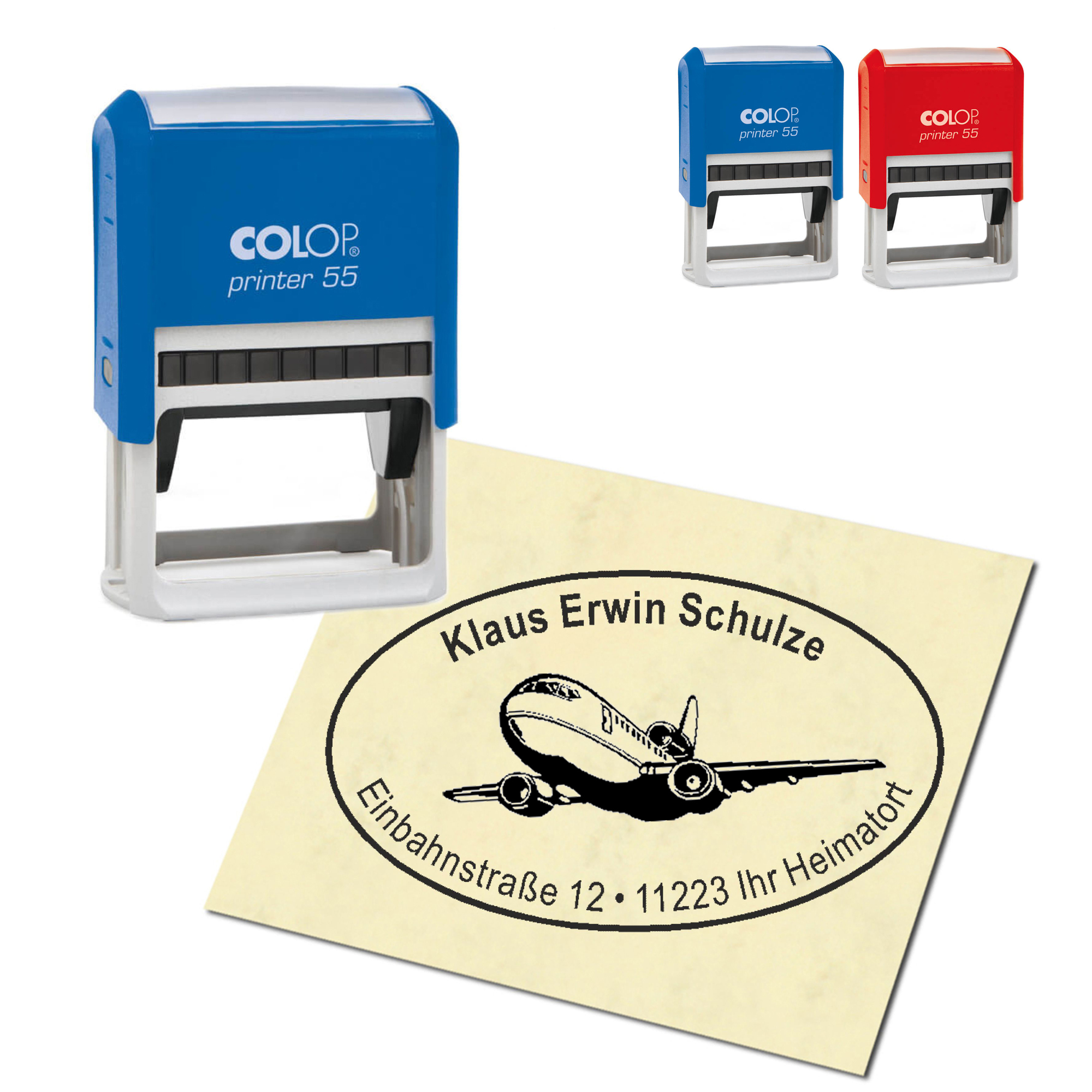 Adressstempel personalisiert Stempel - Flugzeug - oval 59 x 39 mm