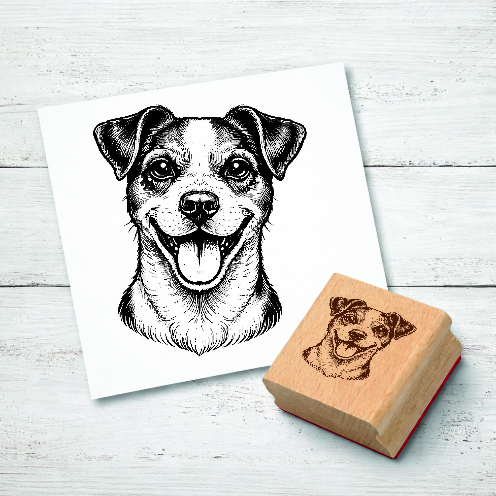 Motivstempel Jack Russell Terrier Hund - Stempel mit Hundemotiv - Holzstempel Abdruck 41 x 48 mm