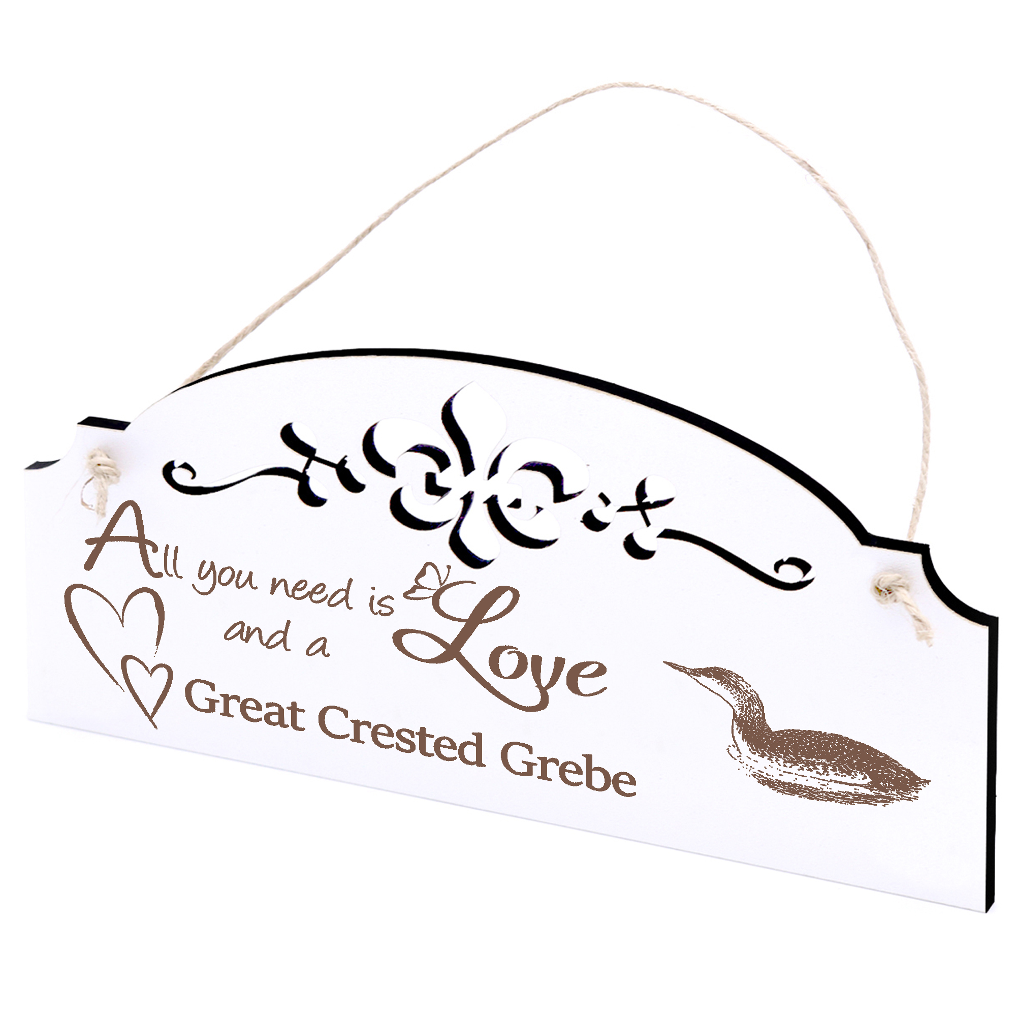 Schild Haubentaucher Deko 20x10cm - All you need is Love and a Great Crested Grebe - Holz