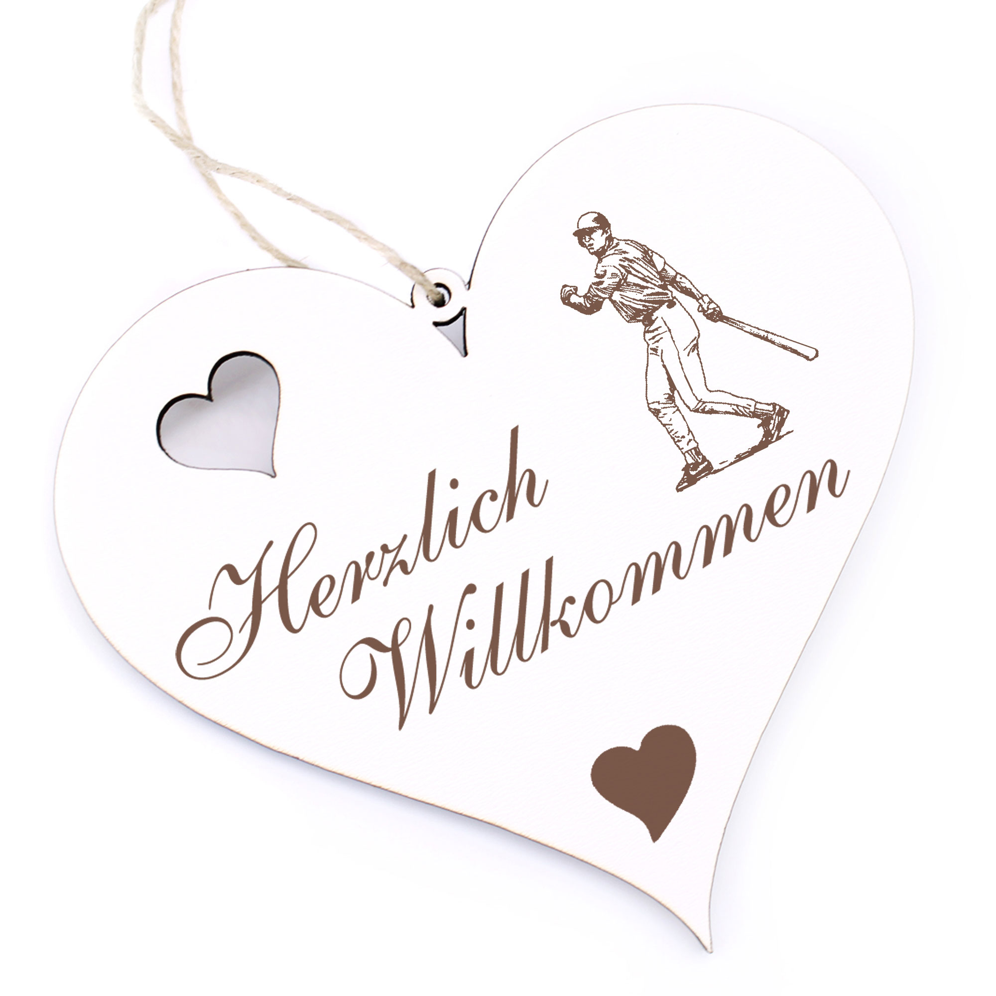 Herzlich Willkommen Schild - Baseball - Deko Herz Holz