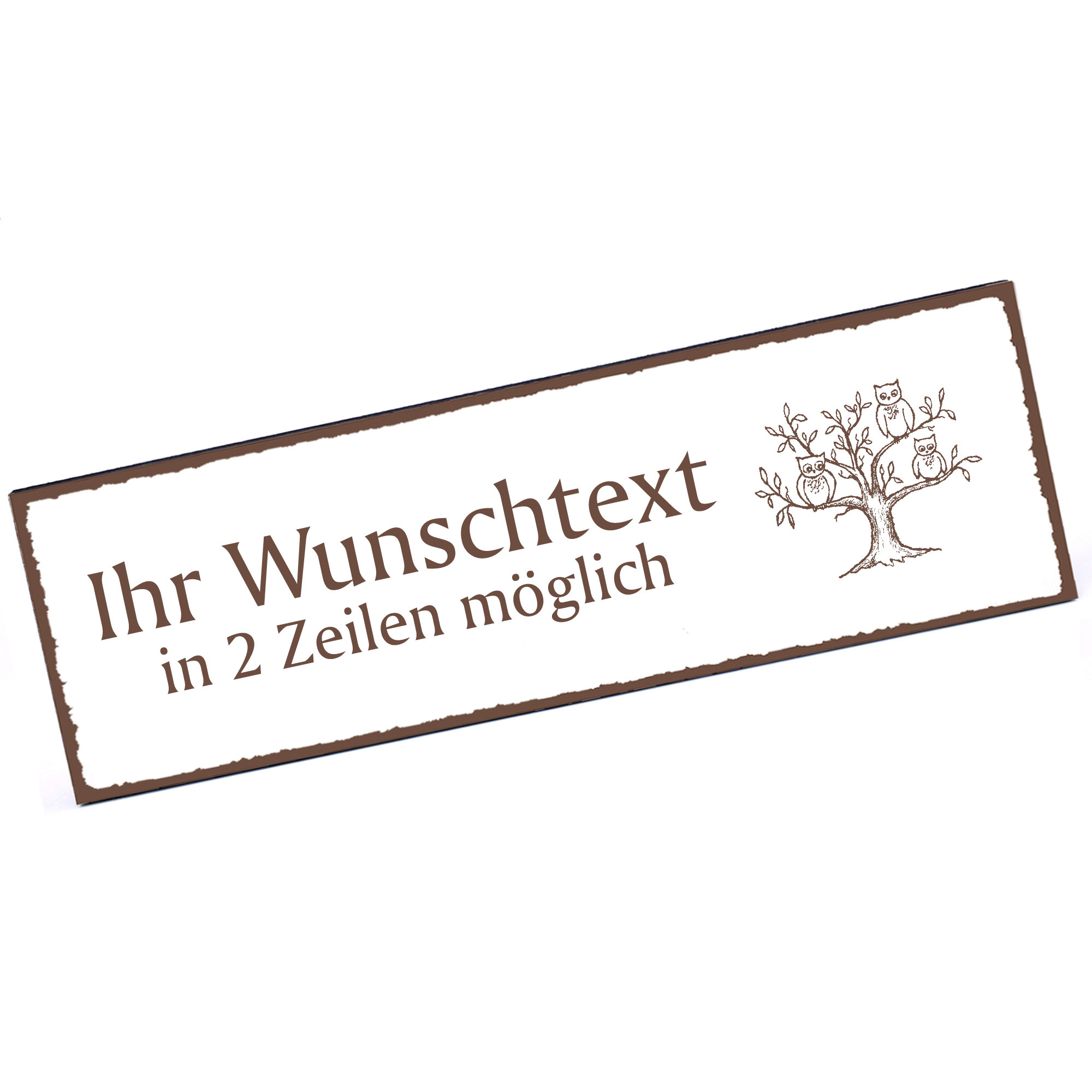 Türschild Baum mit Eulen  Namensschild personalisiert mit Gravur - 150mm x 50mm - selbstklebend