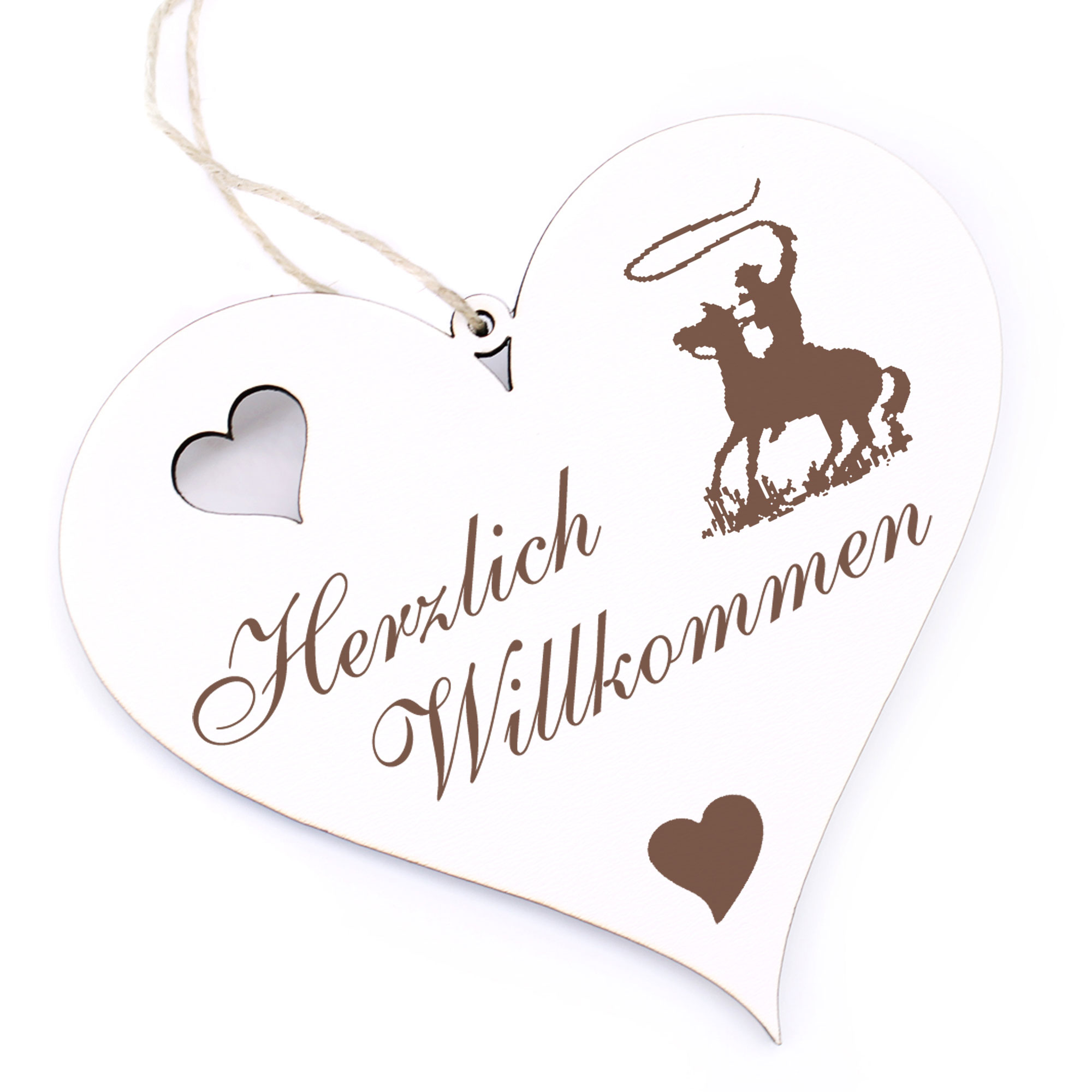 Herzlich Willkommen Schild - Cowboy - Deko Herz Holz