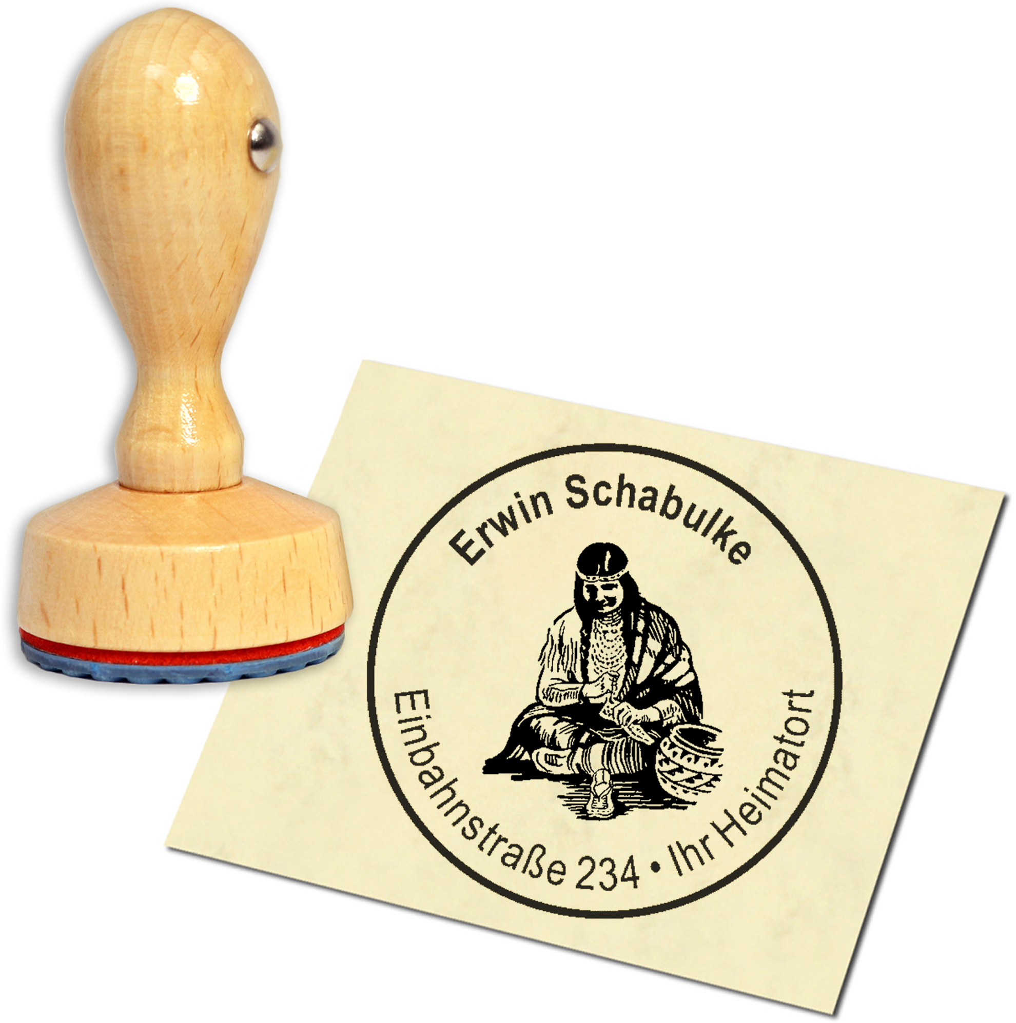 Stempel Adressstempel Holzstempel - Schamane - rund 40mm