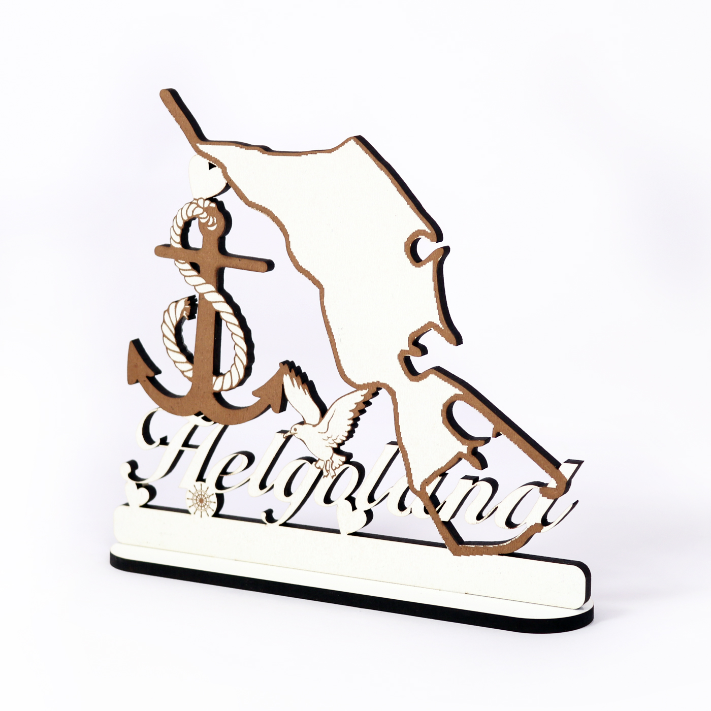 Schild « Insel Helgoland » zum Hinstellen - mit Anker Möwe Herzen