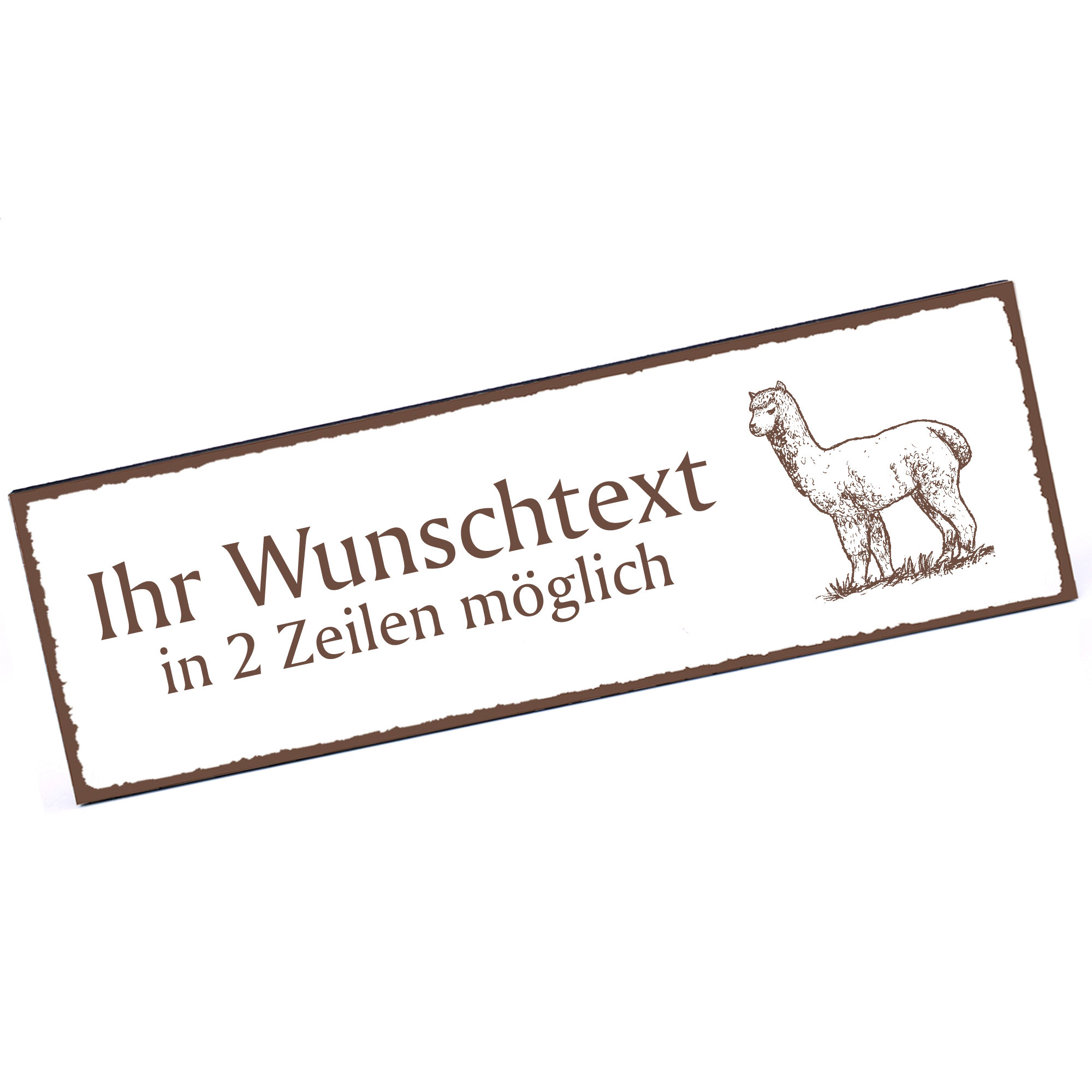 Türschild Alpaka Lama auf einer Wiese  Namensschild personalisiert mit Gravur - 150mm x 50mm - selbs