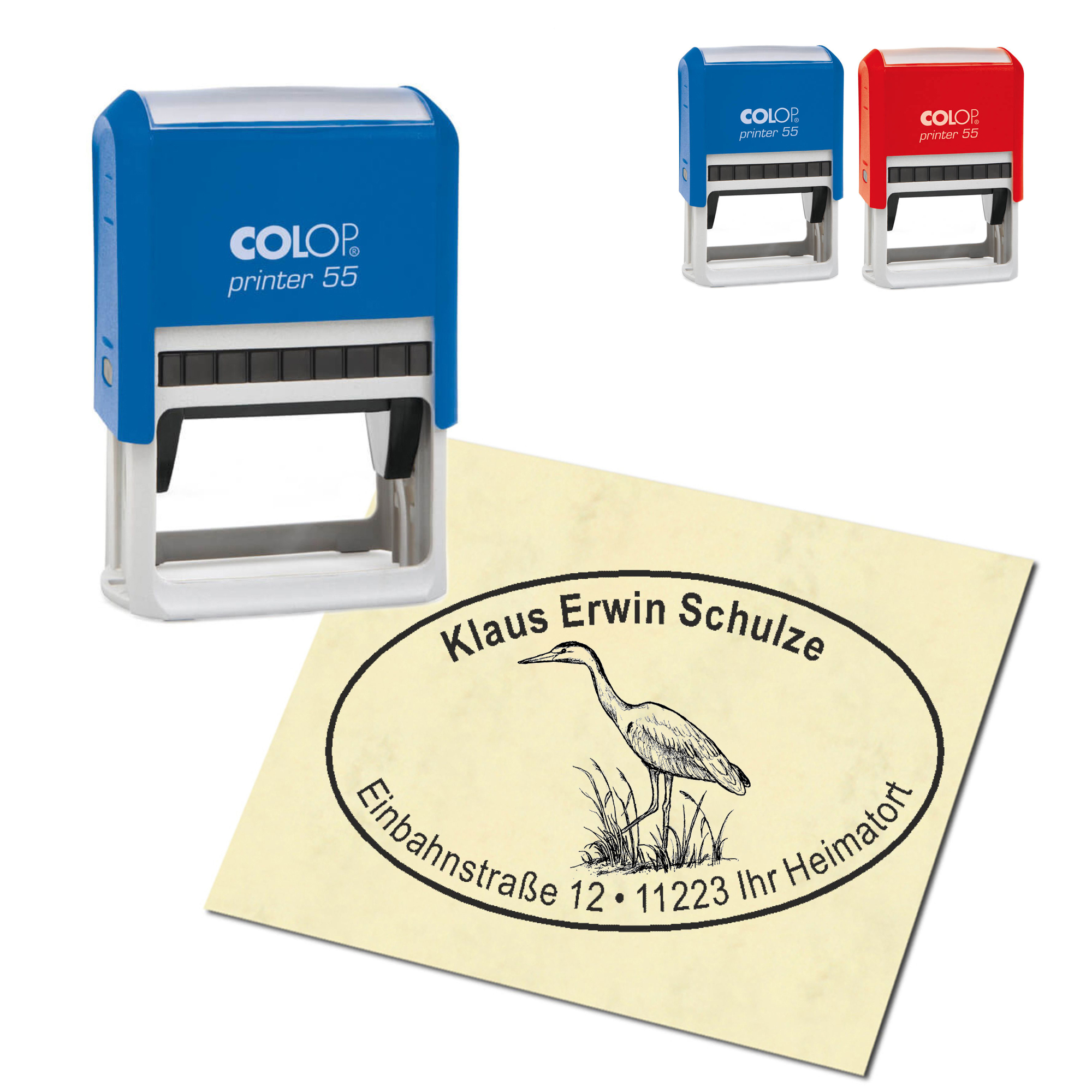 Adressstempel personalisiert Stempel - Graureiher - oval 59 x 39 mm