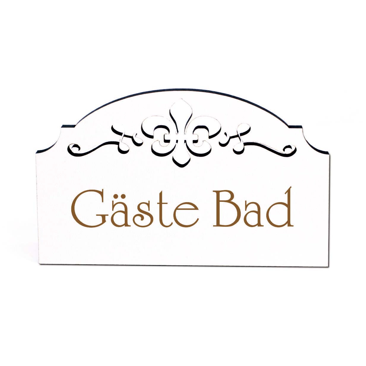 Gäste Bad Türschild Schild Holz selbstklebend Ornamente Vintage Badtür Deko 15,5 x 9,5 cm