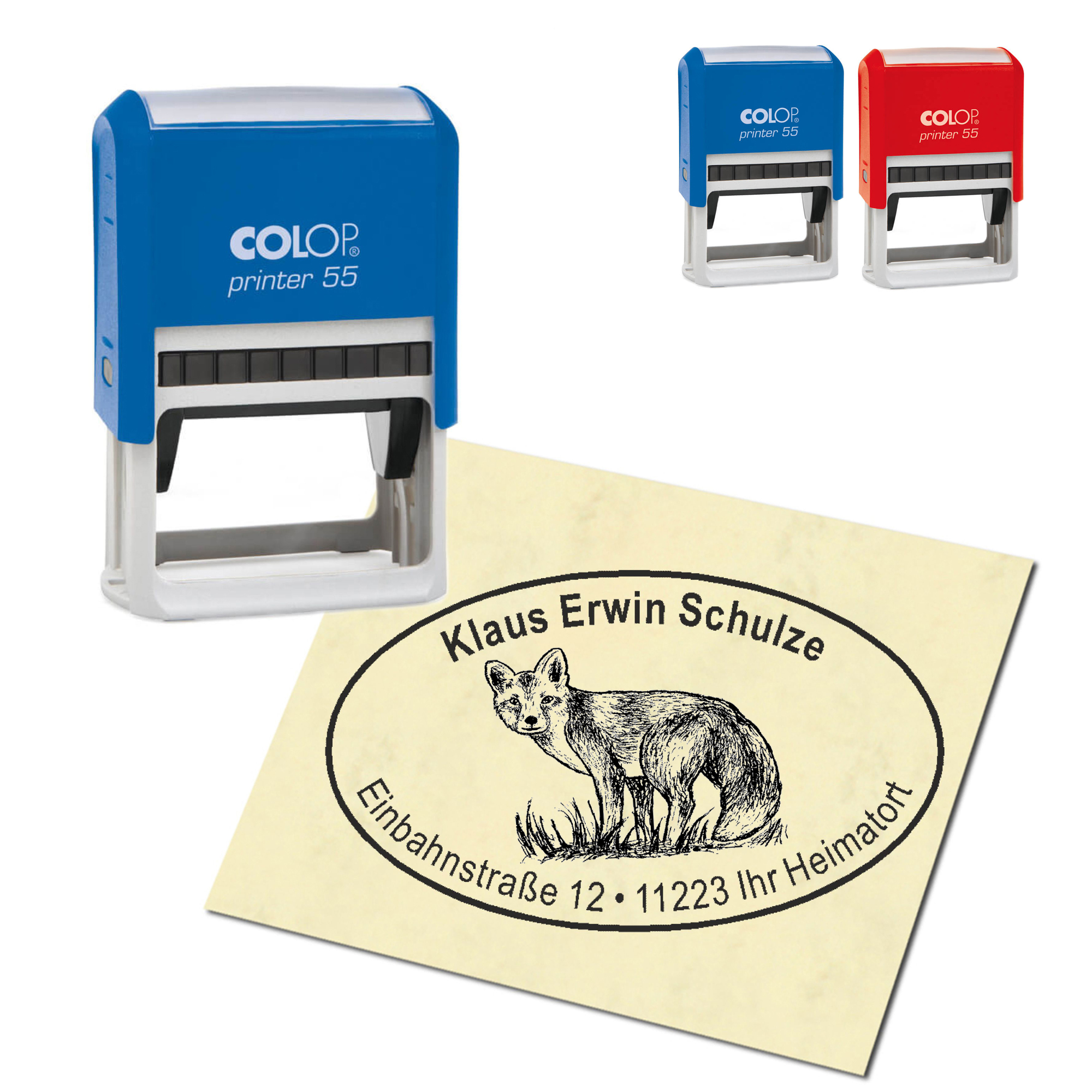Adressstempel personalisiert Stempel - Fuchs - oval 59 x 39 mm