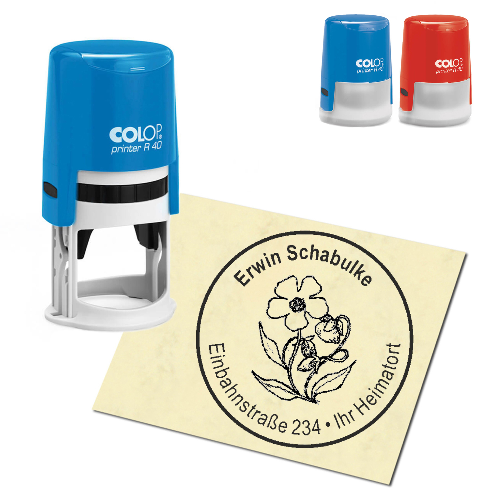 Stempel Adressstempel personalisiert - Sonnenröschen - rund &empty; 40mm