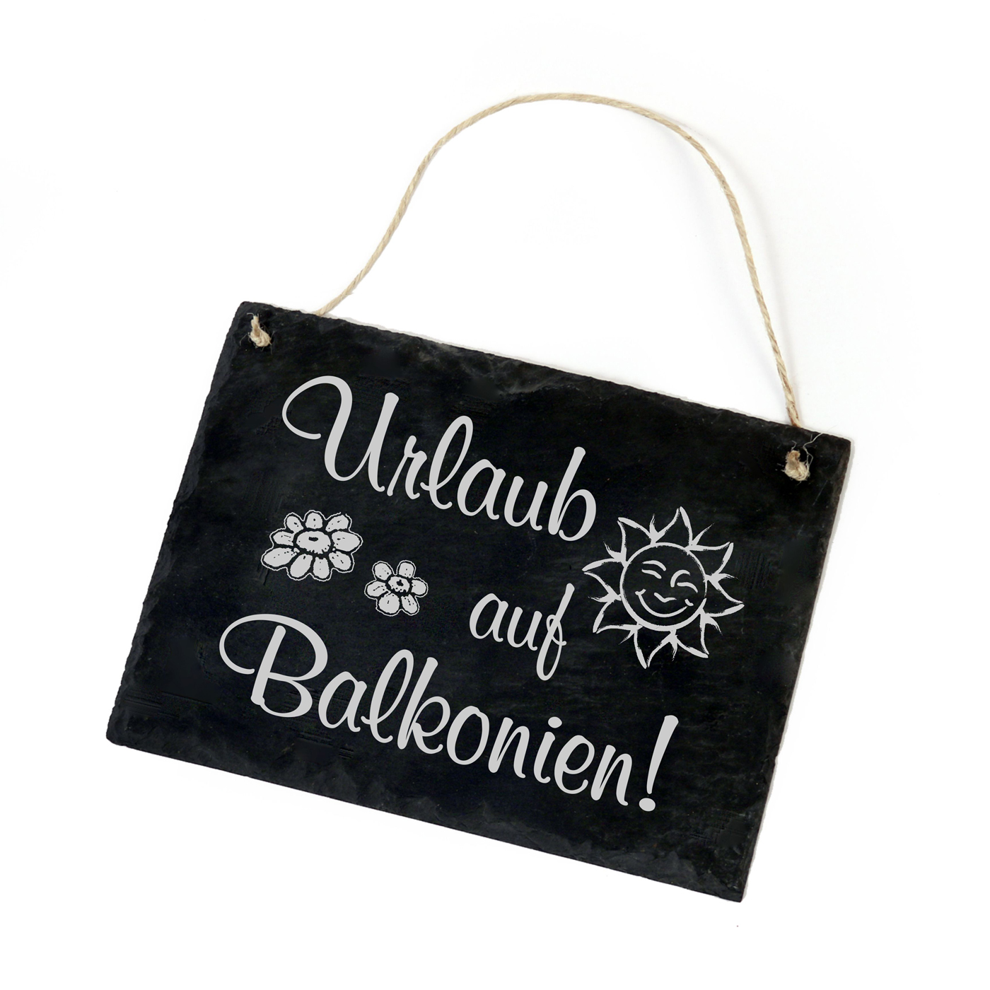 Schiefertafel « URLAUB AUF BALKONIEN » Schild Sonne Blumen - 22x16