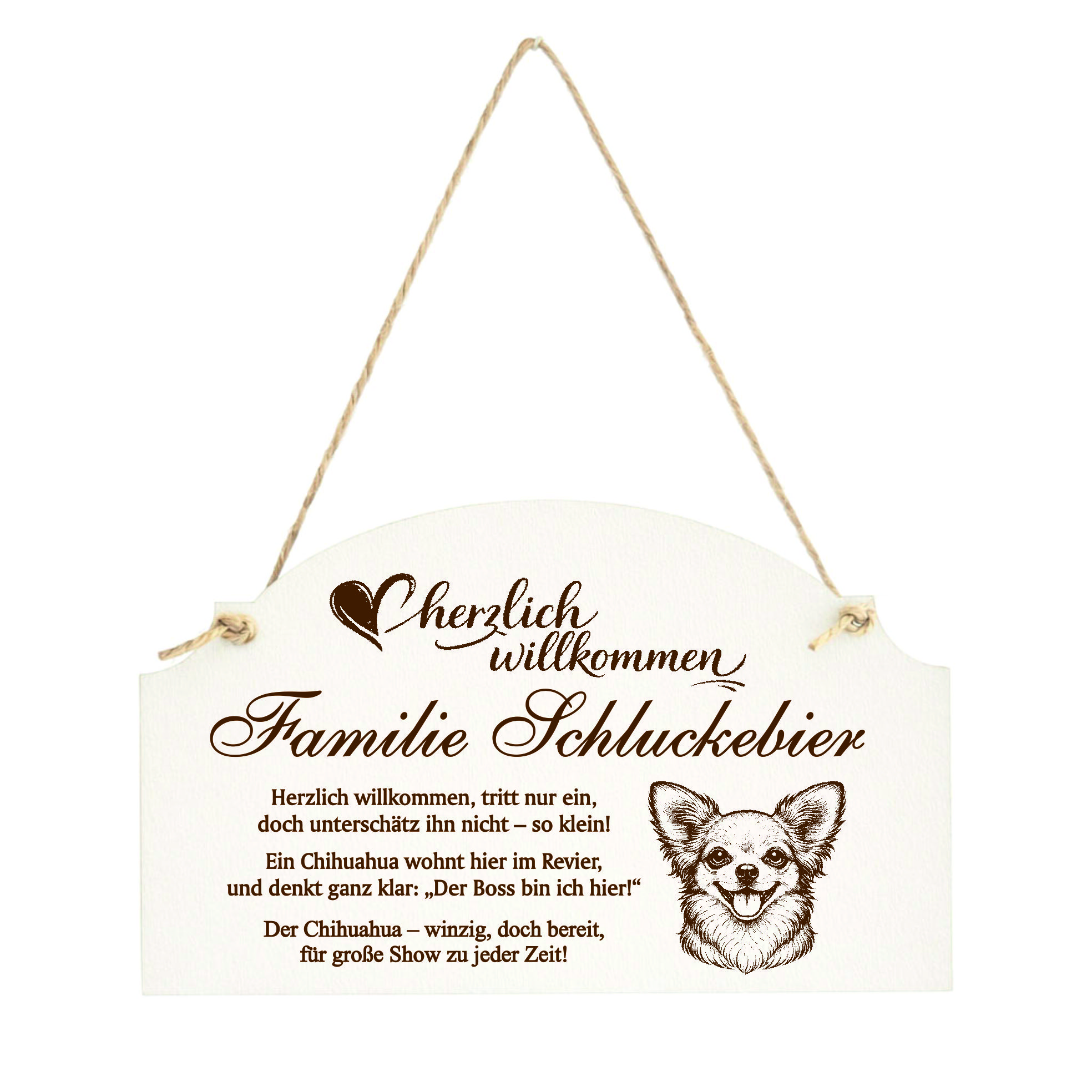 Willkommensschild Chihuahua personalisiert - Haustürschild mit Hundespruch - 14 x 8,5 cm