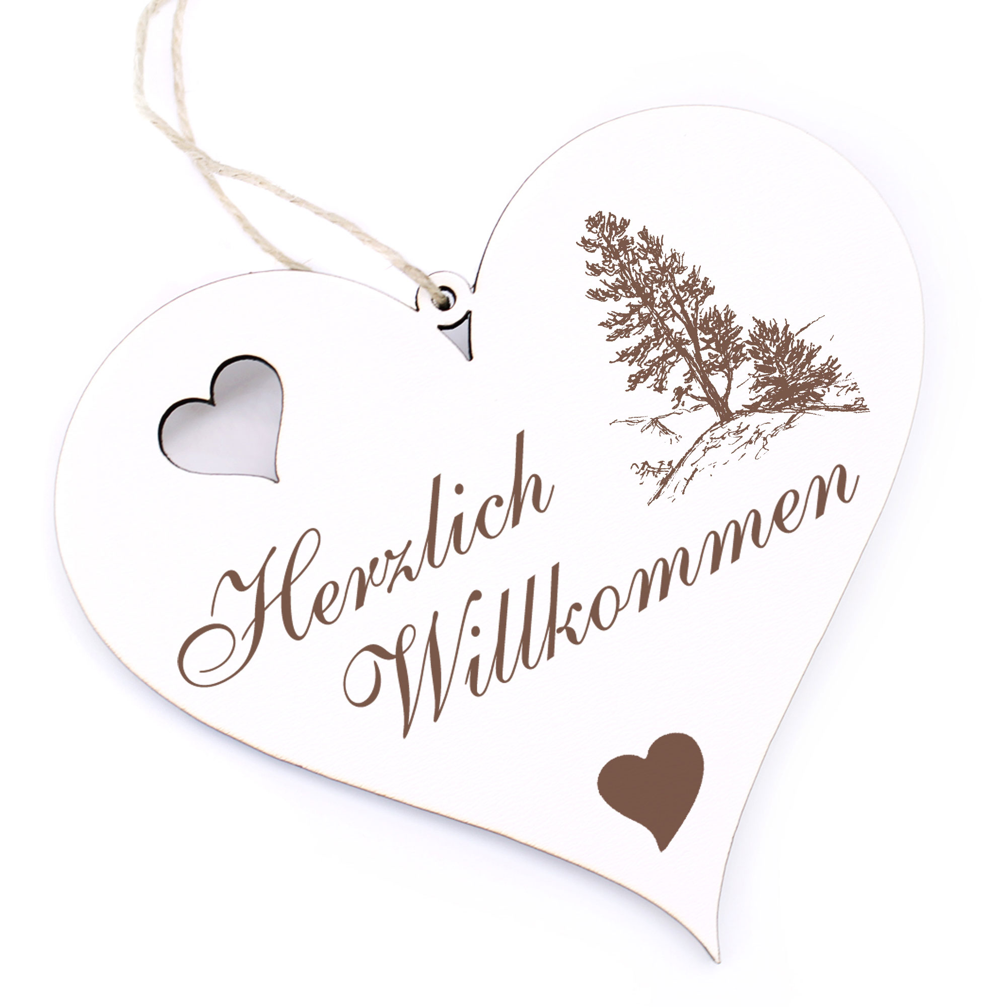 Herzlich Willkommen Schild - Zirbelkiefer - Deko Herz Holz