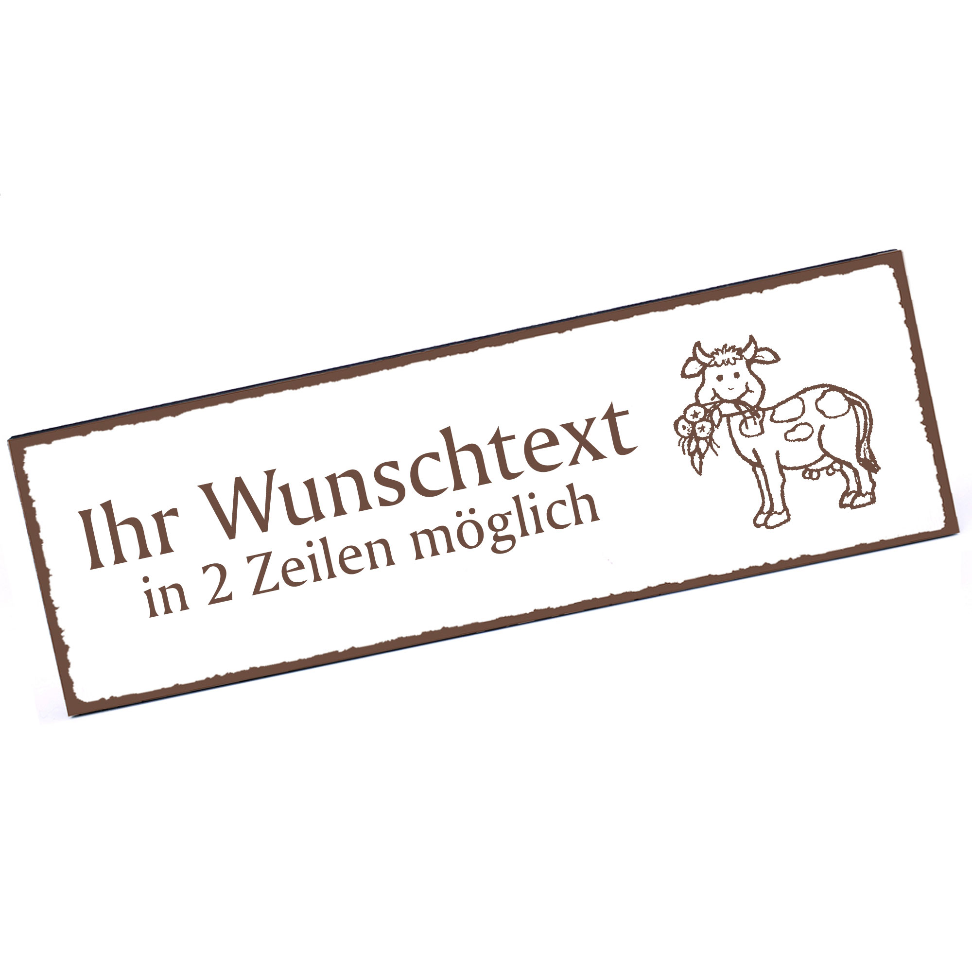 Türschild niedliche Kuh mit Blume  Namensschild personalisiert mit Gravur - 150mm x 50mm - selbstkle
