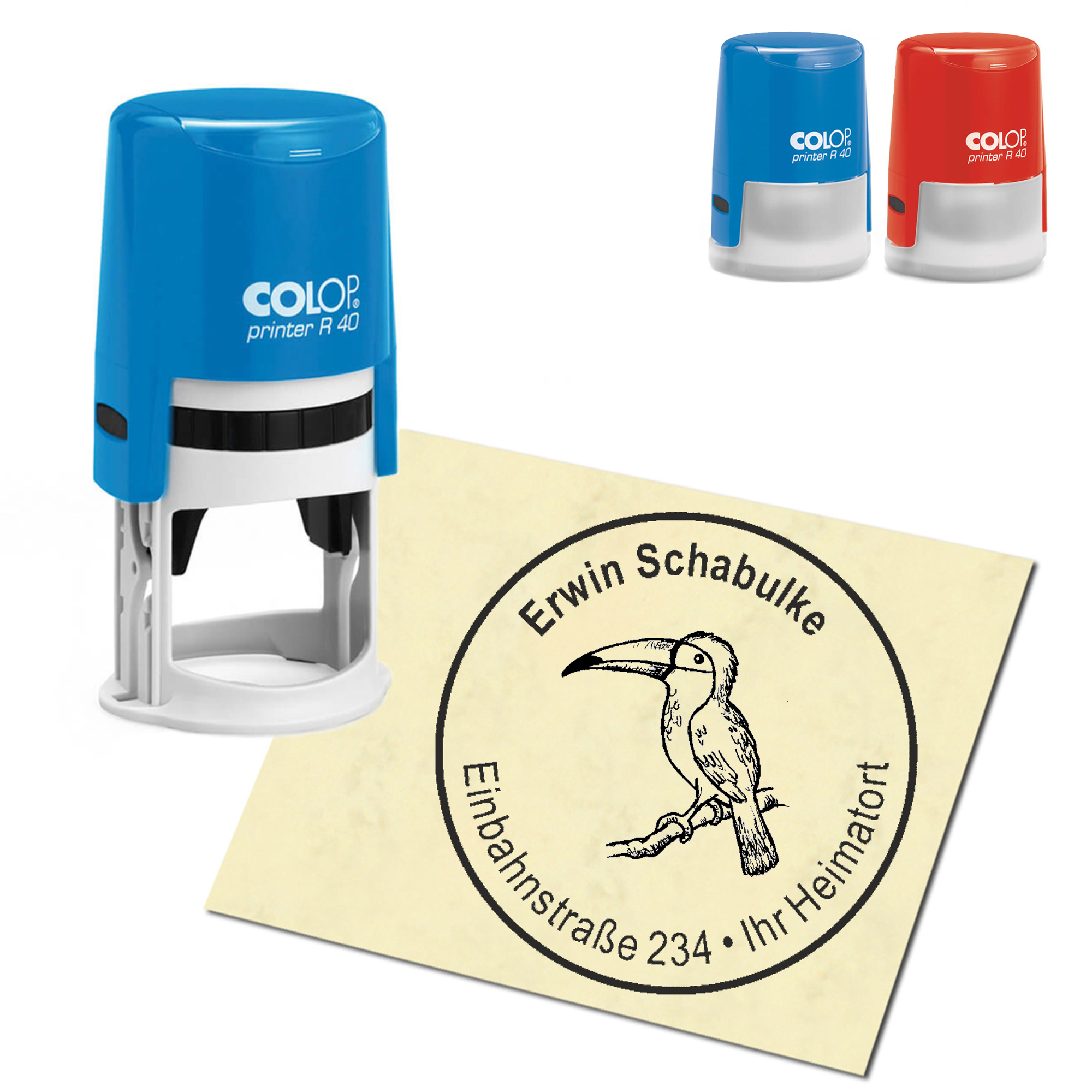 Stempel Adressstempel personalisiert - Tukan - rund &empty; 40mm