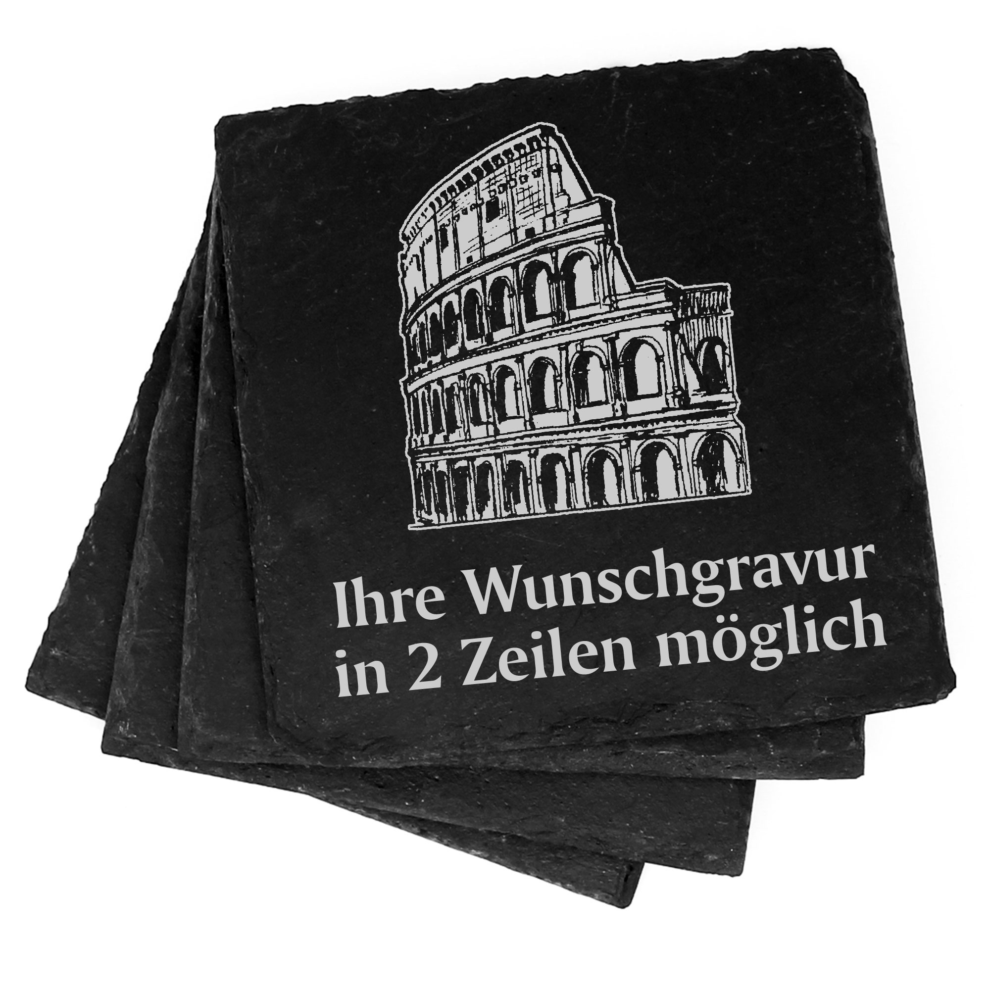 4x Kolosseum Deko Schiefer Untersetzer Wunschgravur Set - 11 x 11 cm
