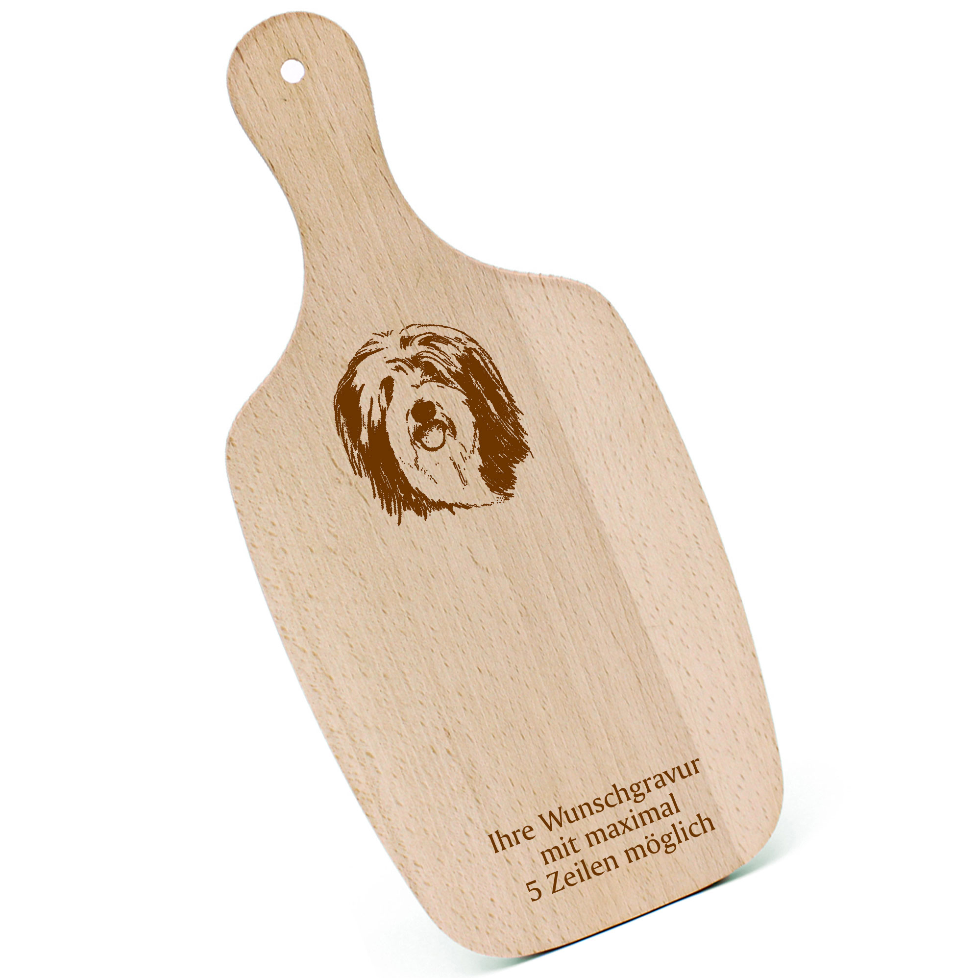 Schneidebrett Frühstücksbrettchen - Bearded Collie - mit Griff 330x150mm