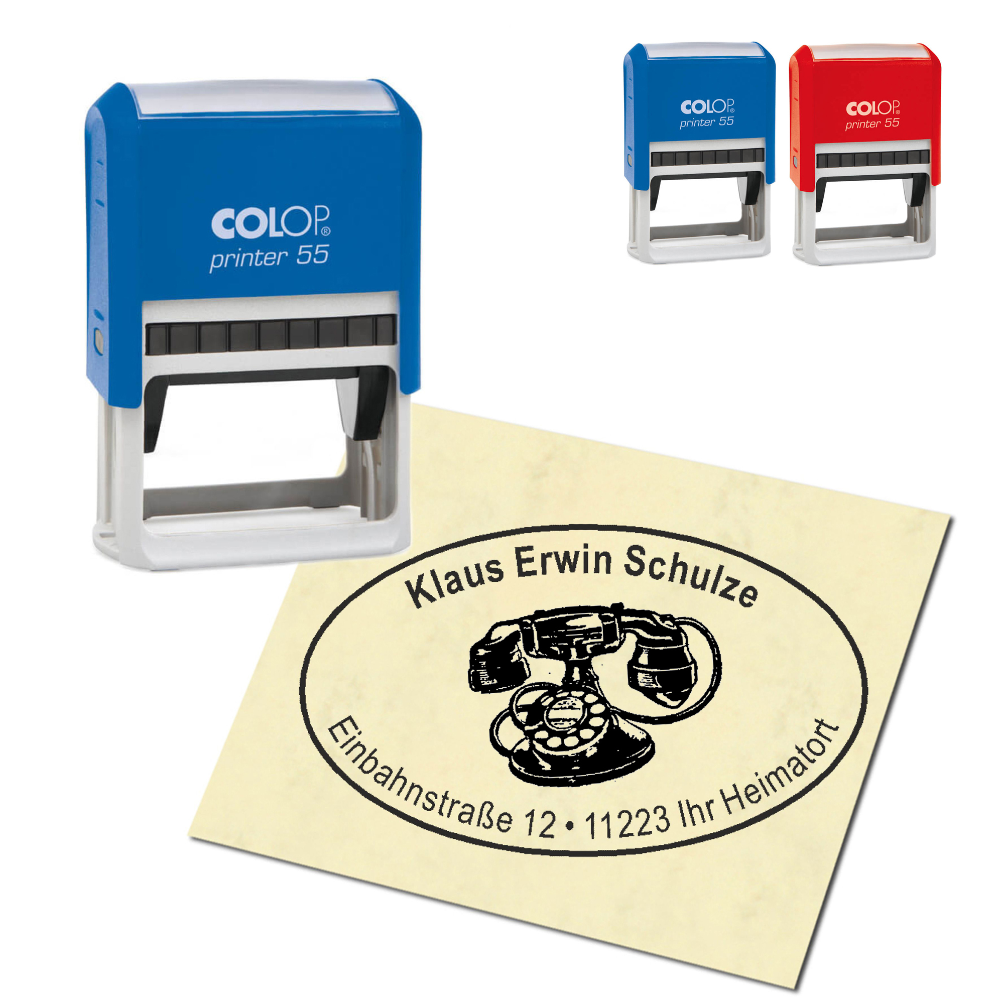 Adressstempel personalisiert Stempel - altes Telefon - oval 59 x 39 mm